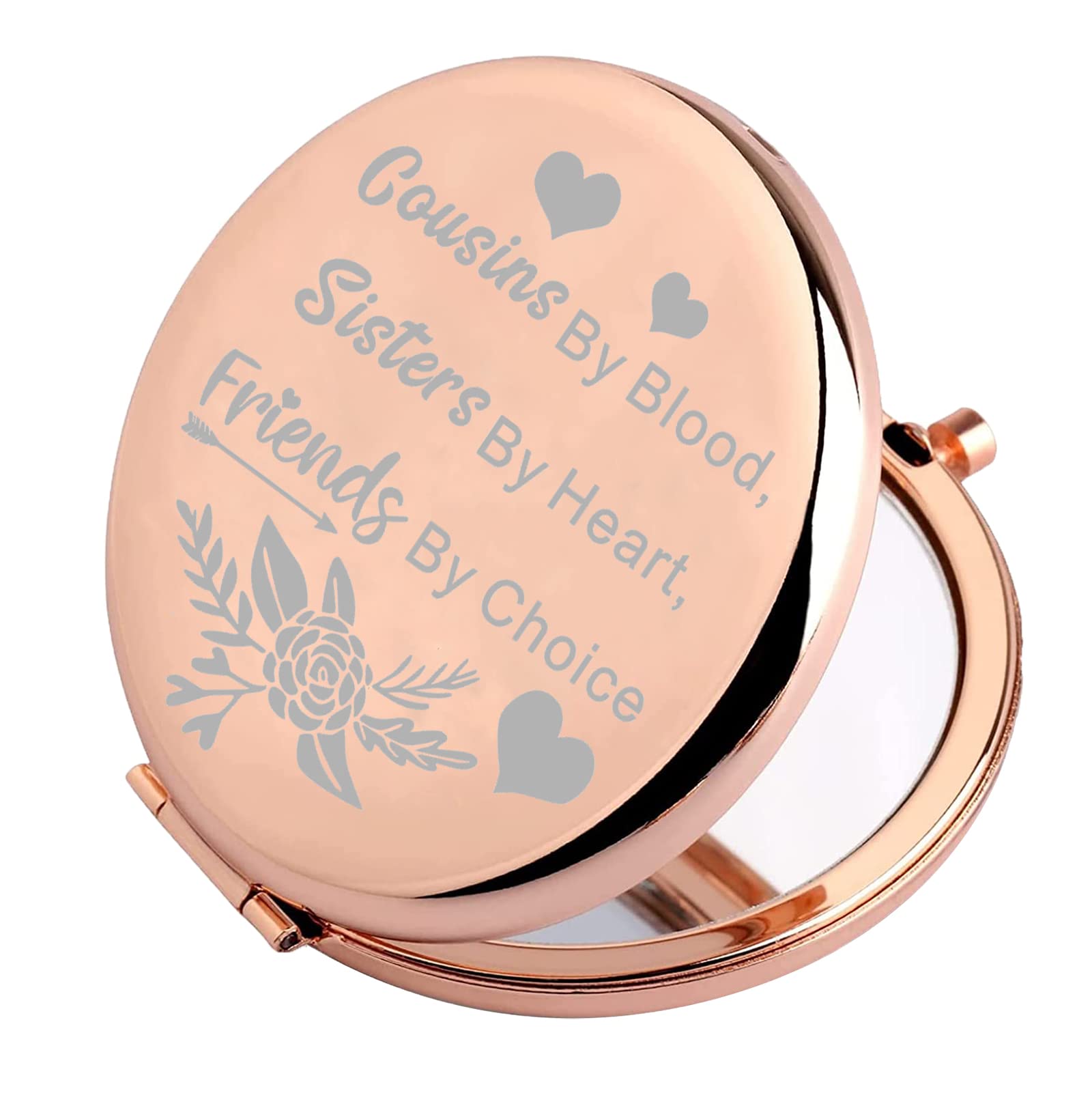 FEELMEM Compact Mirror - Best Cousin Ever Gift, Cousins by Blood Sisters by Heart Makeup Mirror - Perfect for Birthday, Christmas & Bridesmaid Presents