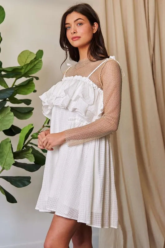 Stylish Jacquard Checker Print Ruffled Resort Dress for Women - Perfect for Beach Vacations, Summer Parties & Tropical Getaways