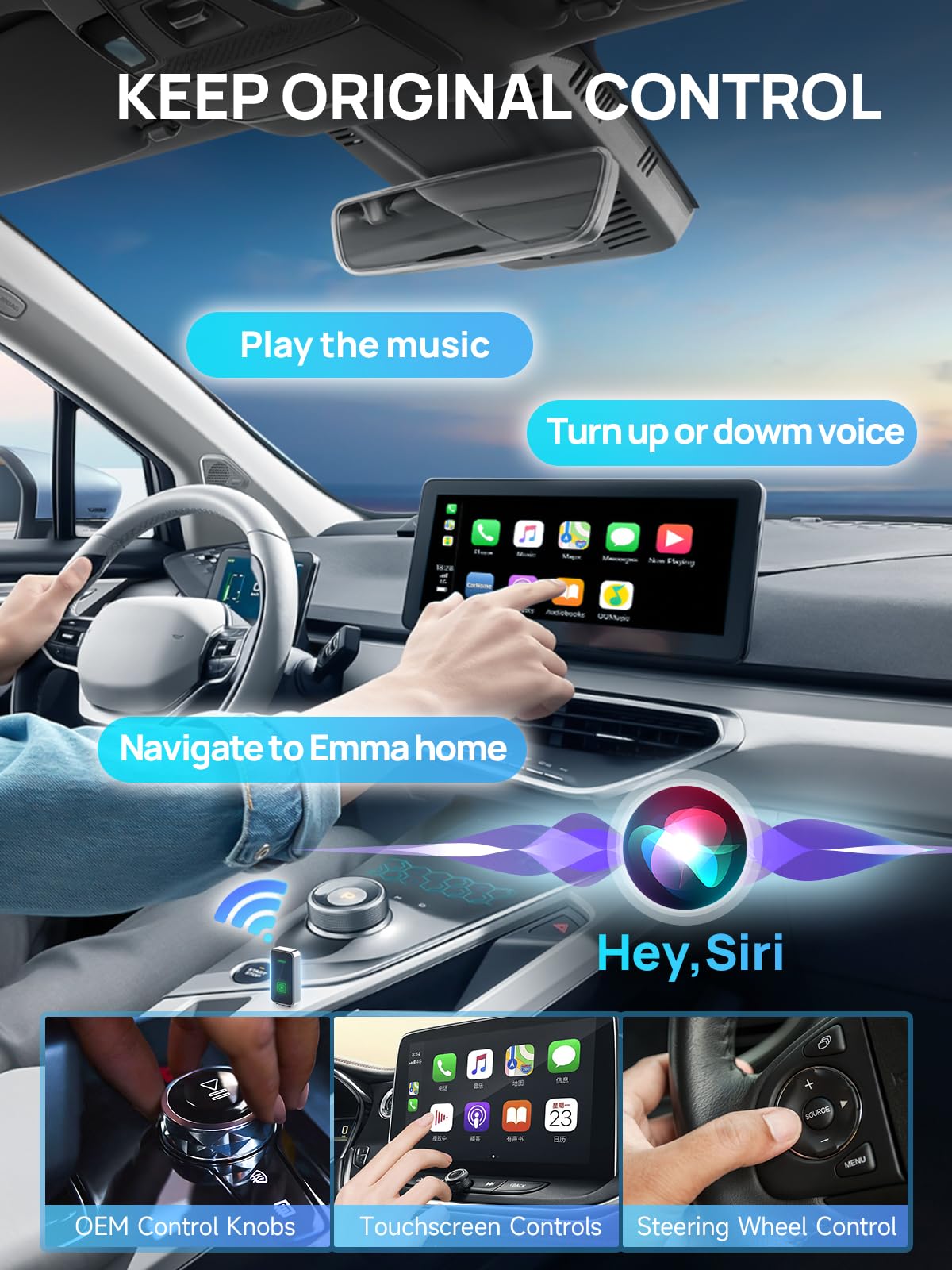 Moman Wireless CarPlay Adapter - Plug & Play CarPlay & Android Auto Converter for iPhone & Android (iOS 10+), USB-A/USB-C Compatible, Wireless CarPlay Adapter for 800+ Vehicles (2016+ Models) - Perfect for Commuting, Road Trips & Hands-Free Driving