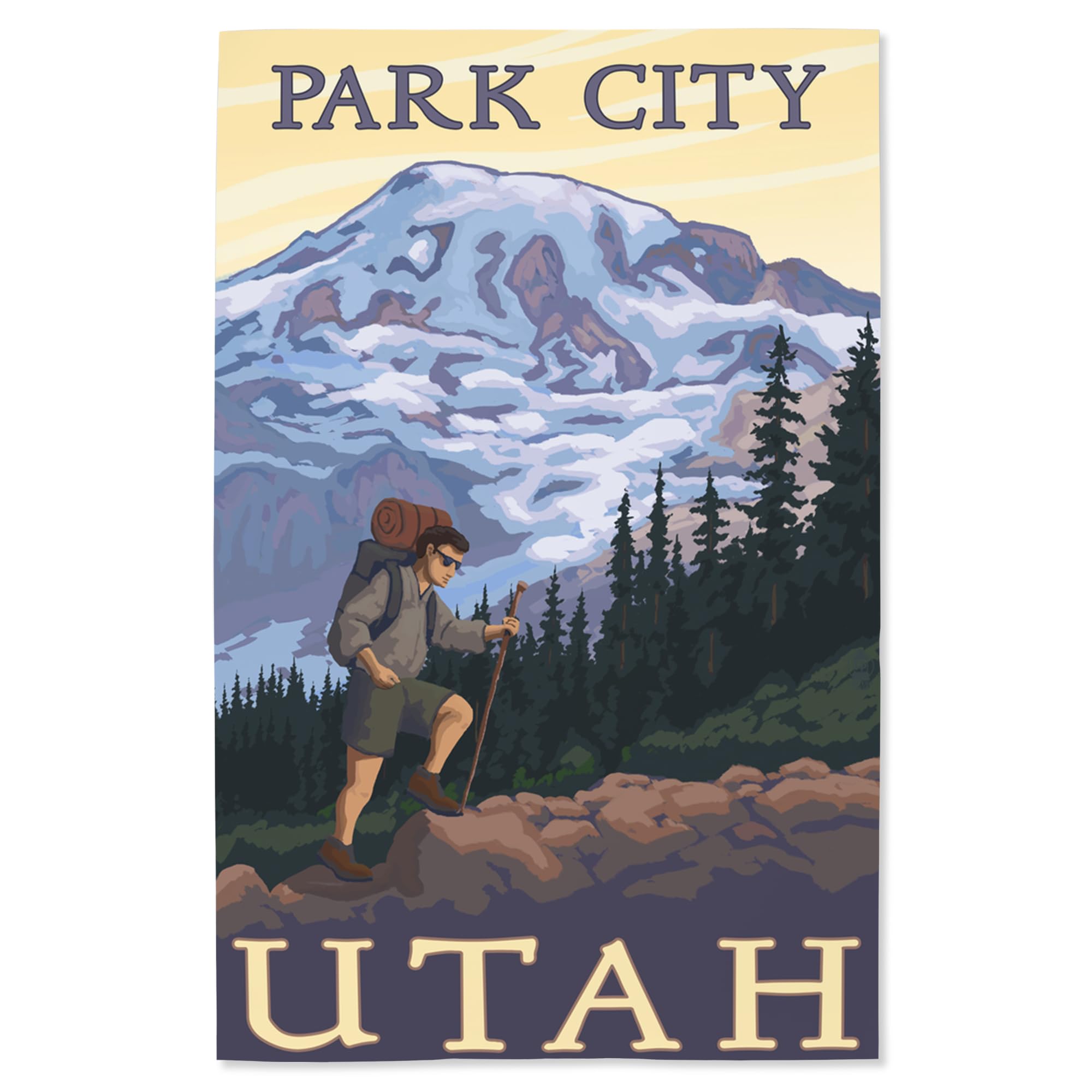 Lantern Press 16x24 Inch Giclee Print - Park City Utah Mountain Landscape with Hiker - Premium Wall Art Decor for Living Room, Bedroom & Office