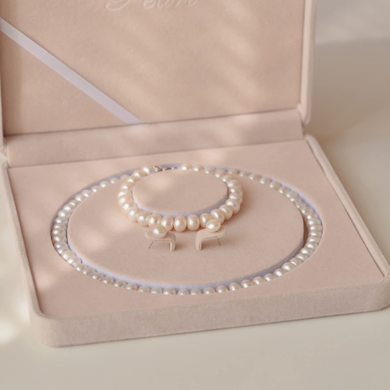 Authentic Freshwater Cultured Pearl Jewelry Set for Women - Elegant Necklace, Bracelet & Stud Earrings | Perfect for Weddings, Anniversaries & Special Occasions
