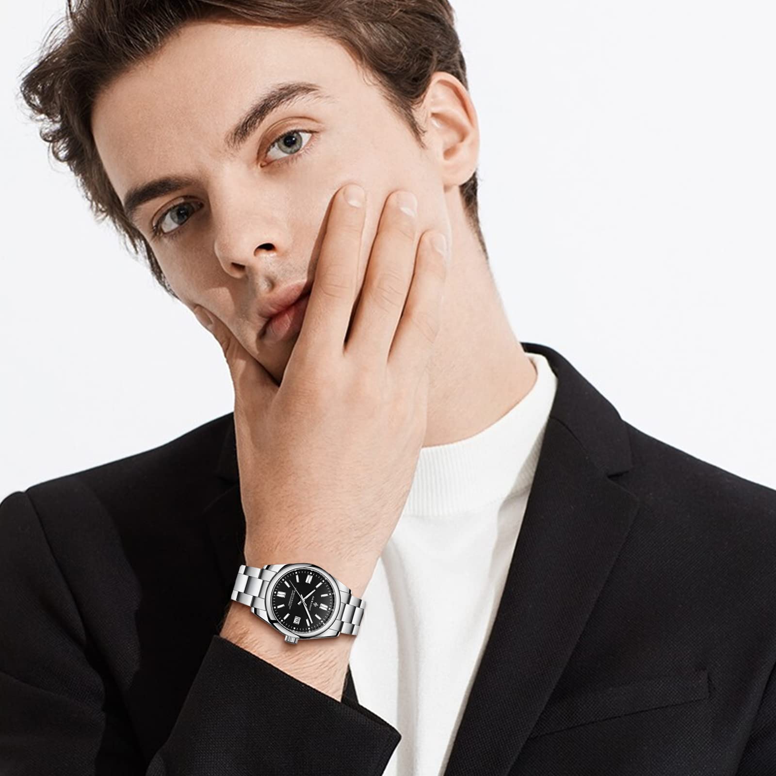 Waterproof Stainless Steel Men's Watch - Analog Chronograph Dress Watch with Luminous Hands | Elegant Fashion Timepiece for Business, Formal Events & Gifts