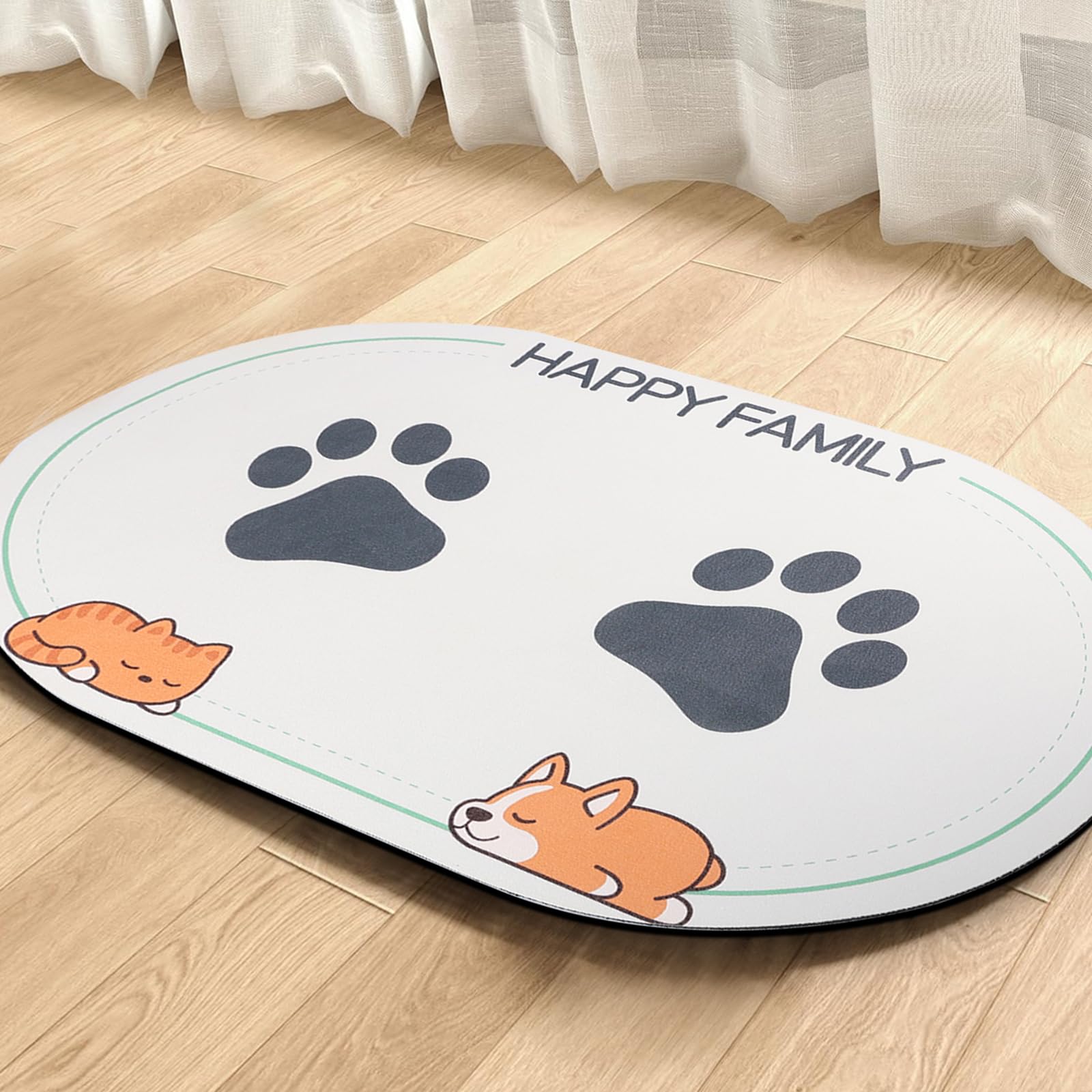 QDAN Waterproof Dog Food Mat - Absorbent Pet Bowl Mat for Dogs & Cats, 24x16 Inch Non-Slip Floor Protector - Ideal for Messy Eaters & Drinkers | Perfect for Kitchen, Crate & Feeding Areas
