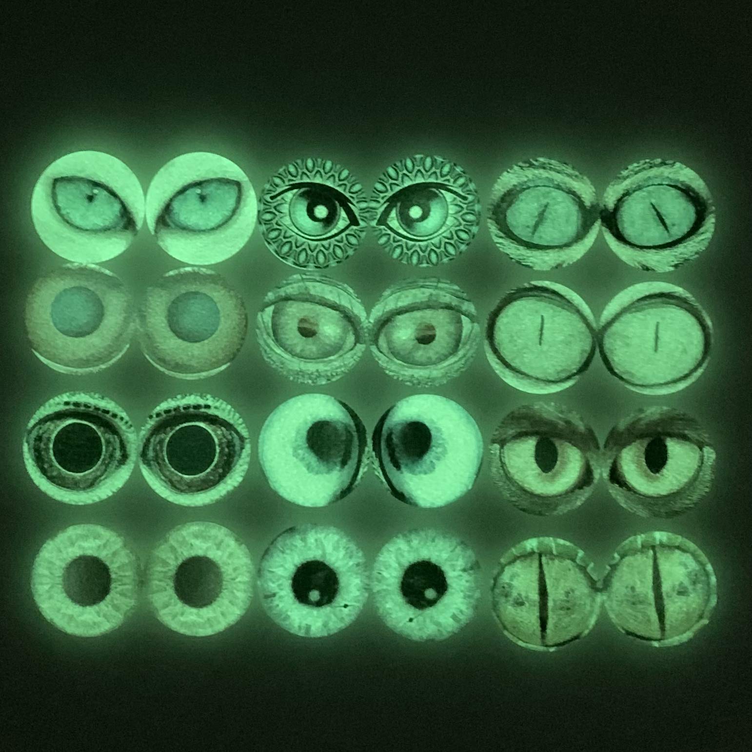 10 Pairs 20mm Glow in the Dark Glass Animal Eyes - Round Dome Glass Cabochons Flatback for DIY Crafts, Polymer Clay, Resin Jewelry & Scrapbooking - Perfect for Doll Making, Halloween Decorations & Nighttime Projects