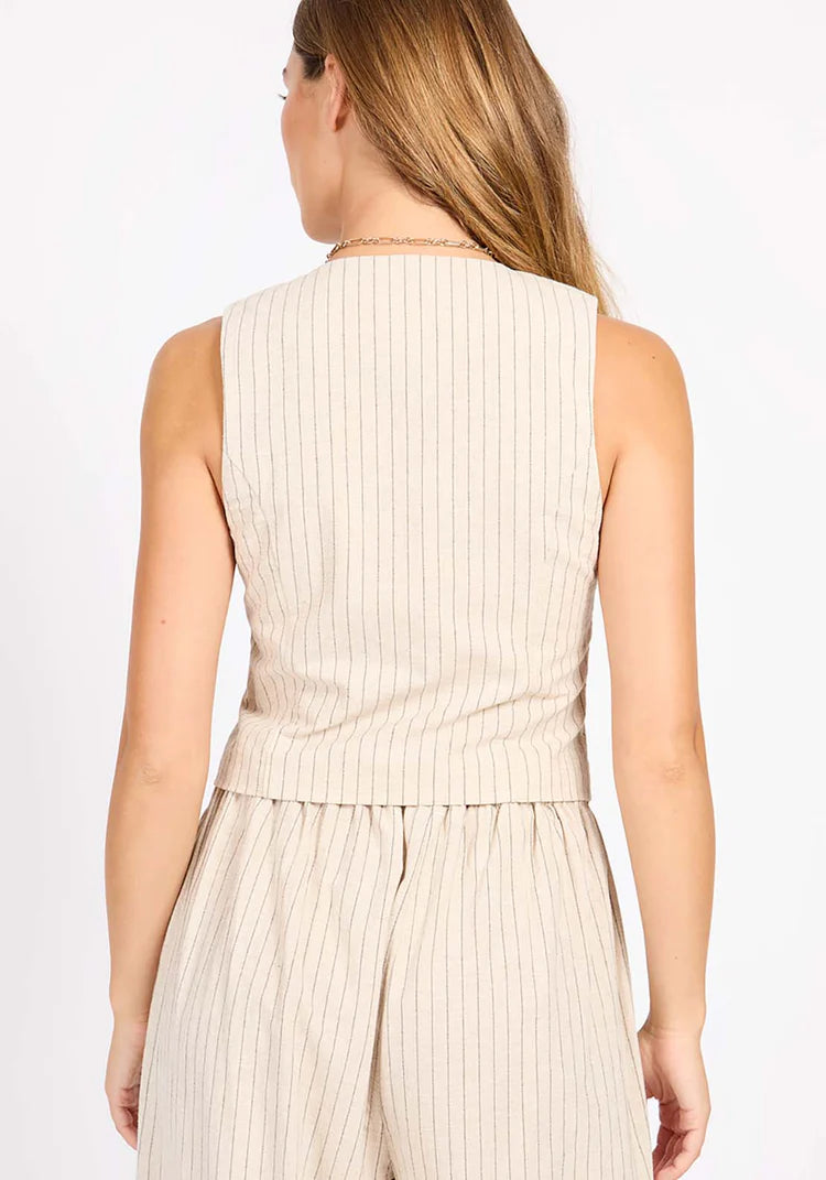 Logan Striped Linen Blend Waistcoat Vest for Men - Lightweight Summer Formal Wear (Oatmeal/Black) | Perfect for Weddings, Business Meetings & Office Outfits