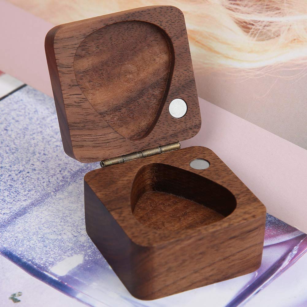 Premium Acacia Wood Guitar Pick Case - Durable Plectrum Storage Box for Guitar Accessories | Perfect for Musicians, Collectors & Travel Use