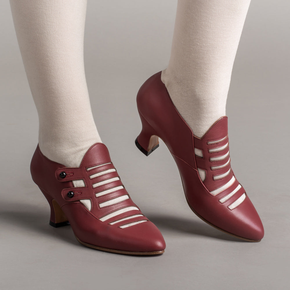 Victorian Witch Boots for Women - Gothic Steampunk Blood Red Leather Shoes - Perfect for Halloween, Cosplay & Renaissance Fairs