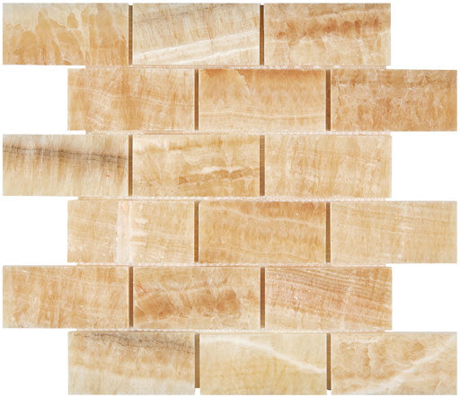 Premium Honey Onyx Stone 2x4 Brick Mosaic Tile - Polished Natural Stone Wall & Floor Tile for Bathroom, Kitchen Backsplash, Shower, and Fireplace