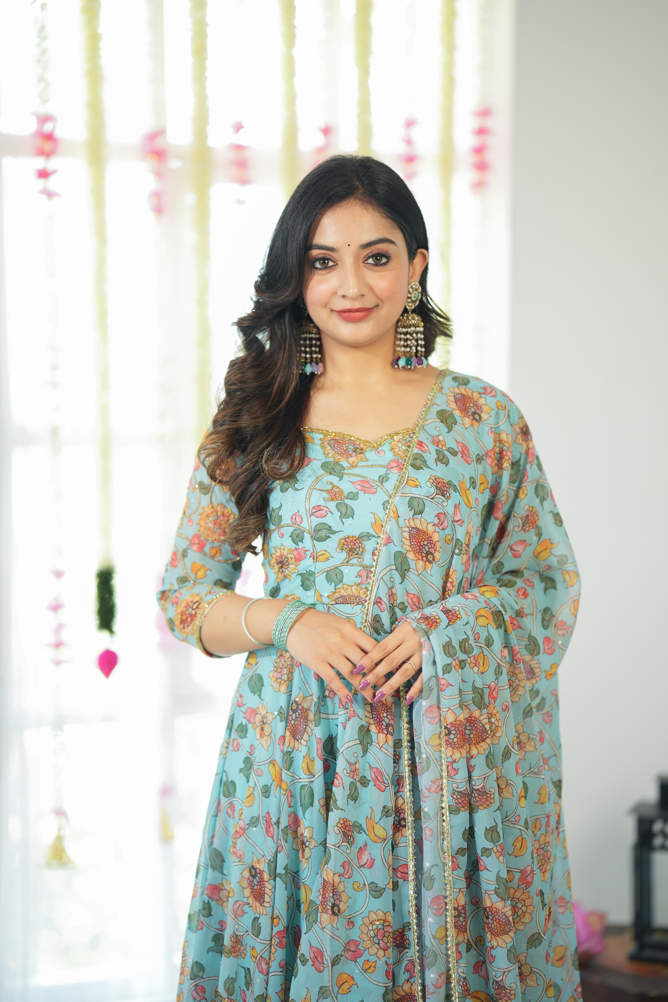 DD591 Anvi Floral Anarkali Dress - Elegant Indian Ethnic Wear for Women | Perfect for Weddings, Parties & Festive Occasions