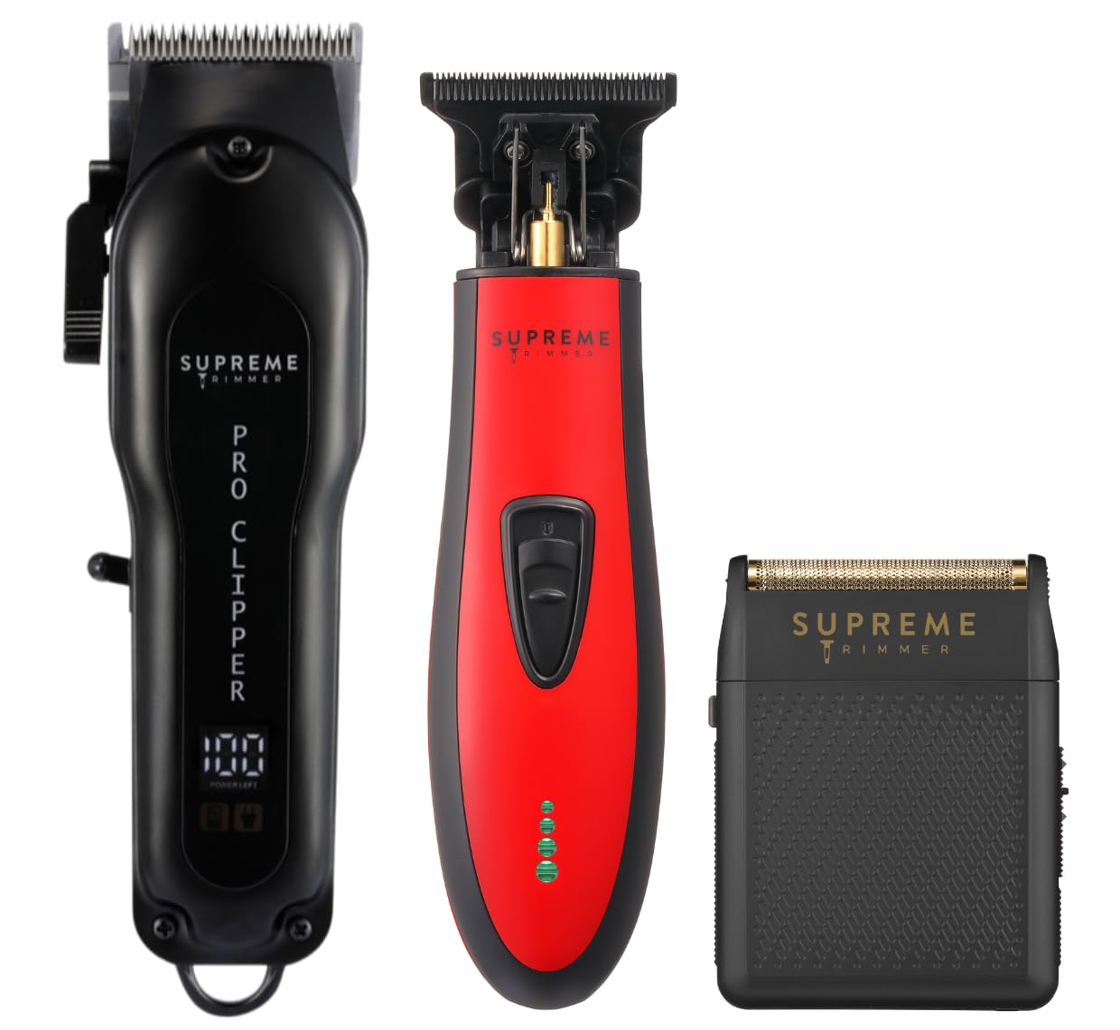 Professional Supreme Trimmer 3-in-1 Barber Kit - Pro Hair Clipper, DLC T-Blade Trimmer & Foil Shaver for Men | Precision Beard & Hair Cutting Set | Perfect for Home Grooming, Salon Use & Travel (Black)
