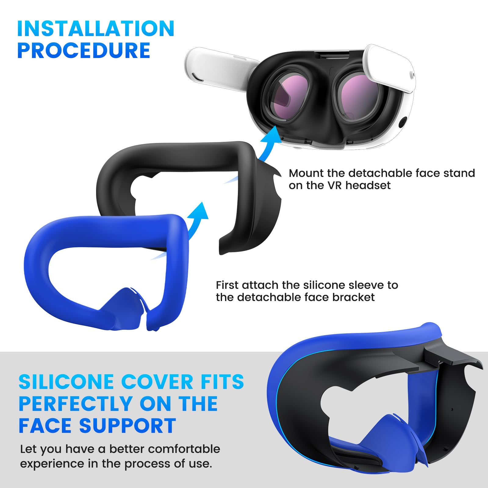 Meta Quest 3 VR Headset Silicone Face Cover - Washable & Sweatproof Replacement Mask with Light Blocking Nose Pad - Perfect for Gaming, Fitness VR & Extended Play Sessions