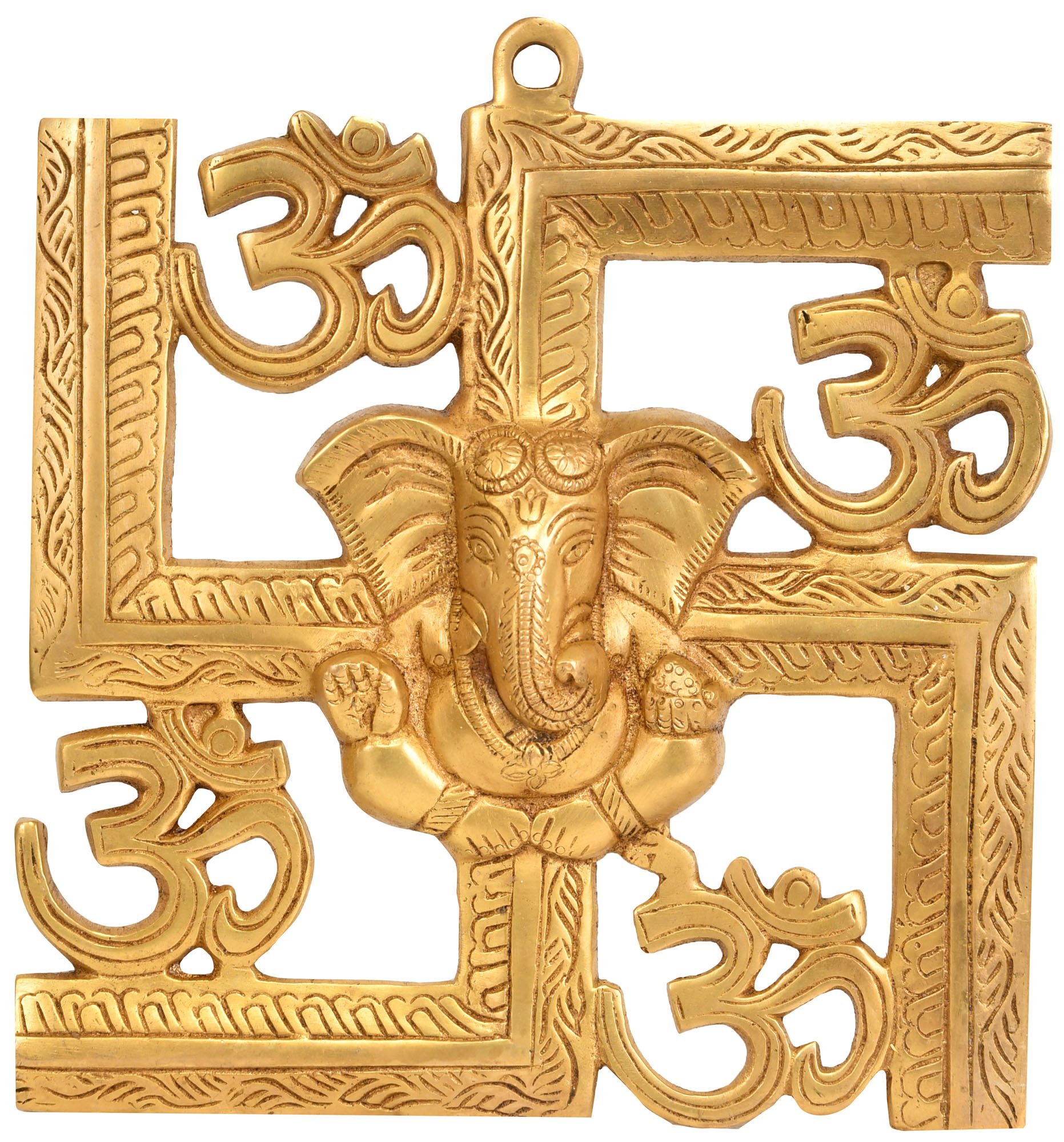 Handmade Brass Ganesha Wall Hanging with Auspicious Om Symbol - Hindu Home Decor for Pooja Room, Meditation Space & Office Blessing