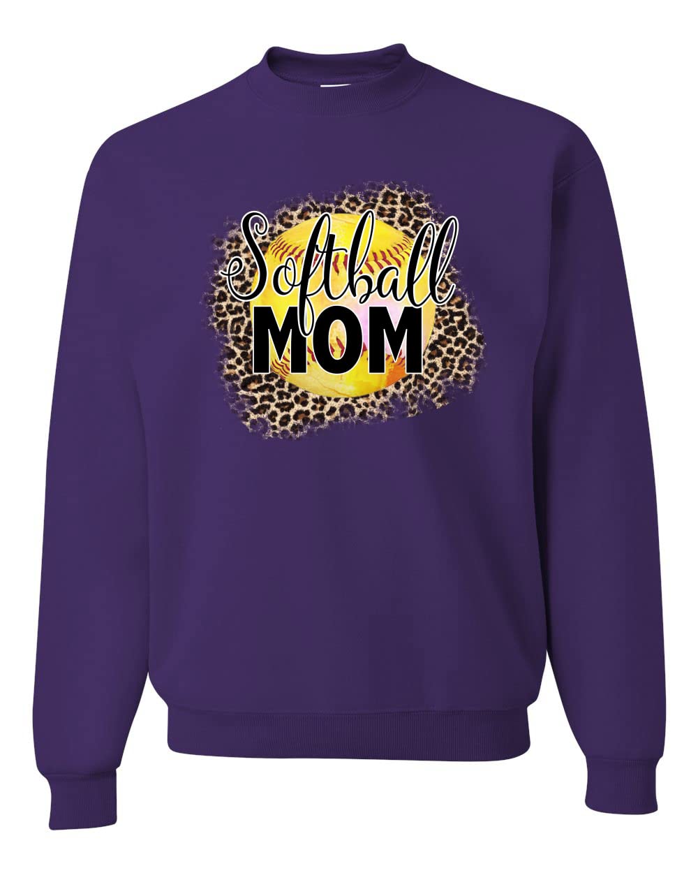 Wild Bobby Softball Mom Animal Print Graphic Sweatshirt - Unisex Crewneck Pullover for Women & Men - Perfect for Baseball Games, Team Sports & Casual Wear