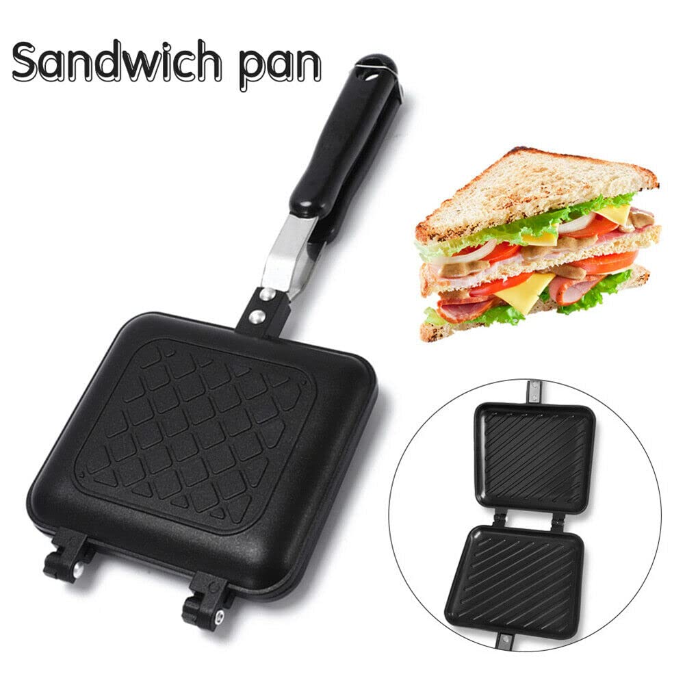 Nonstick Double Sided Frying Pan - Aluminum Alloy Sandwich Panini Maker for Breakfast & Omelette Cooking