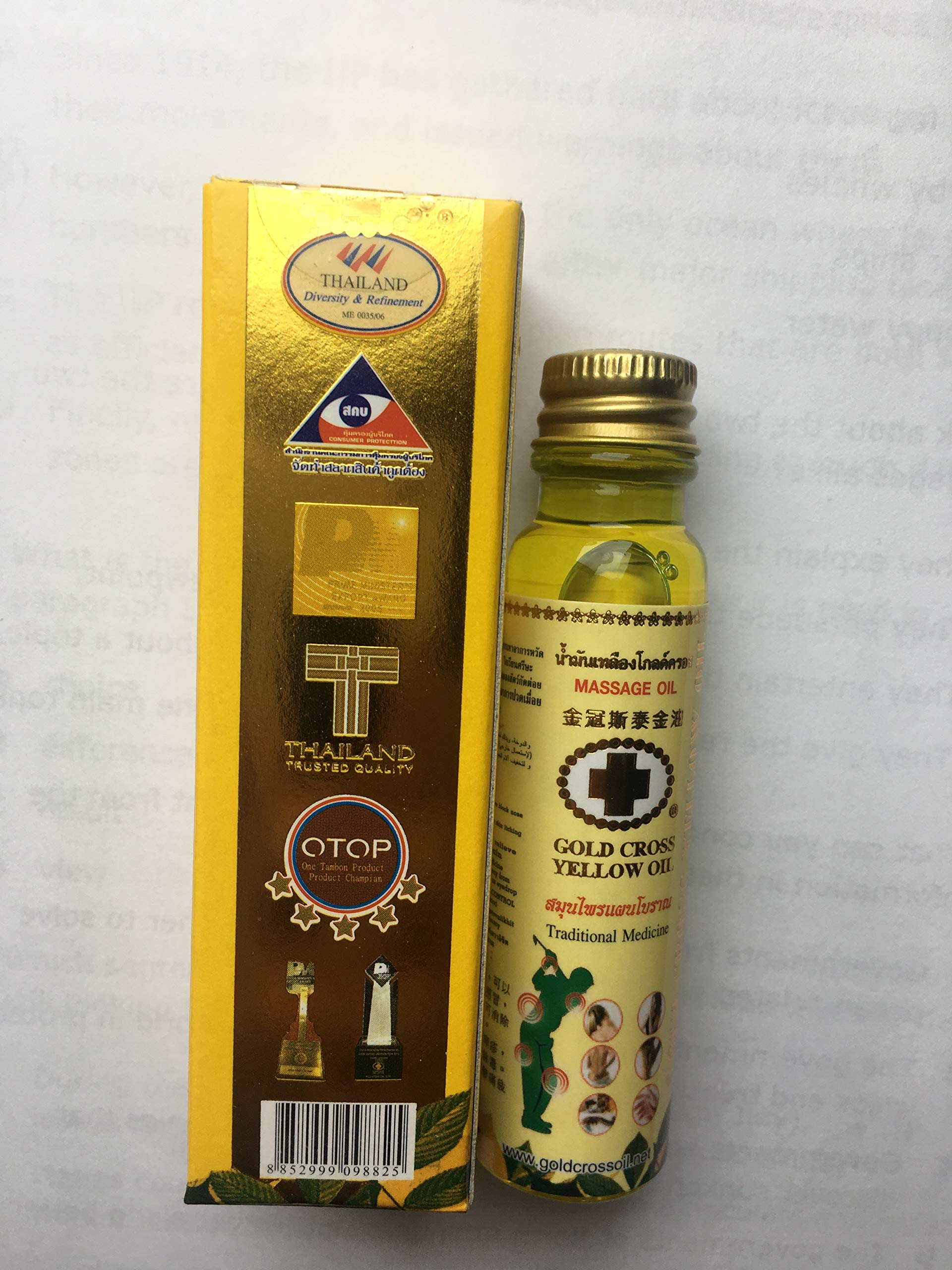 6 Pack Thai Herbal Gold Cross Yellow Oil 24ml - Natural Pain Relief for Muscle Aches, Headaches & Joint Pain - Perfect for Travel, Sports & First Aid Kits