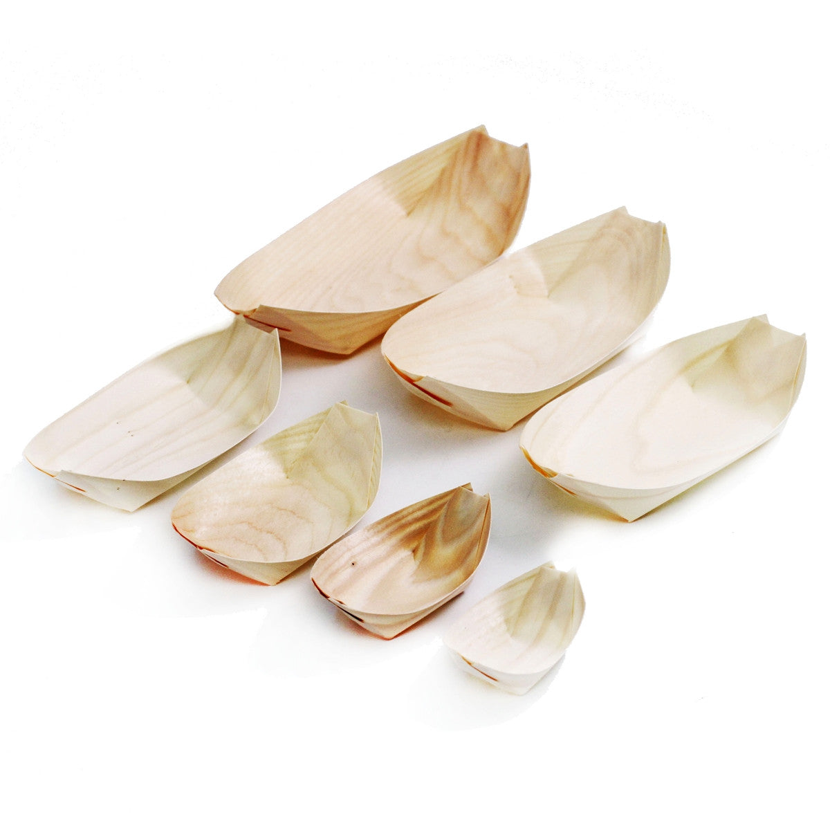 Eco-Friendly Biodegradable Poplar Wood Boat Serving Tray - 5.5 Inch (100 Pack) - Perfect for Parties, Weddings, and Catering Events