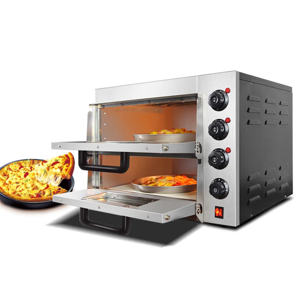 Commercial Double Layer Electric Pizza Oven - Stainless Steel Countertop Pizza Maker with Stone Baking Rack - Multifunctional Indoor Oven for Restaurant, Home, Bakery - Perfect for Pizza, Pretzel, Bread & Pastry Baking