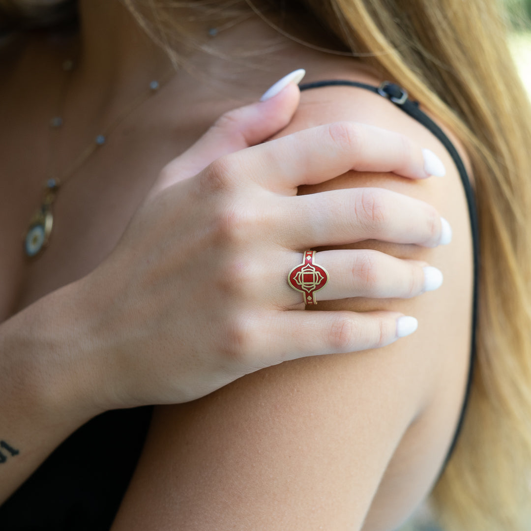 Enamel Chakra Ring for Women - Handmade Spiritual Jewelry with Healing Stones - Perfect for Yoga, Meditation & Boho Fashion