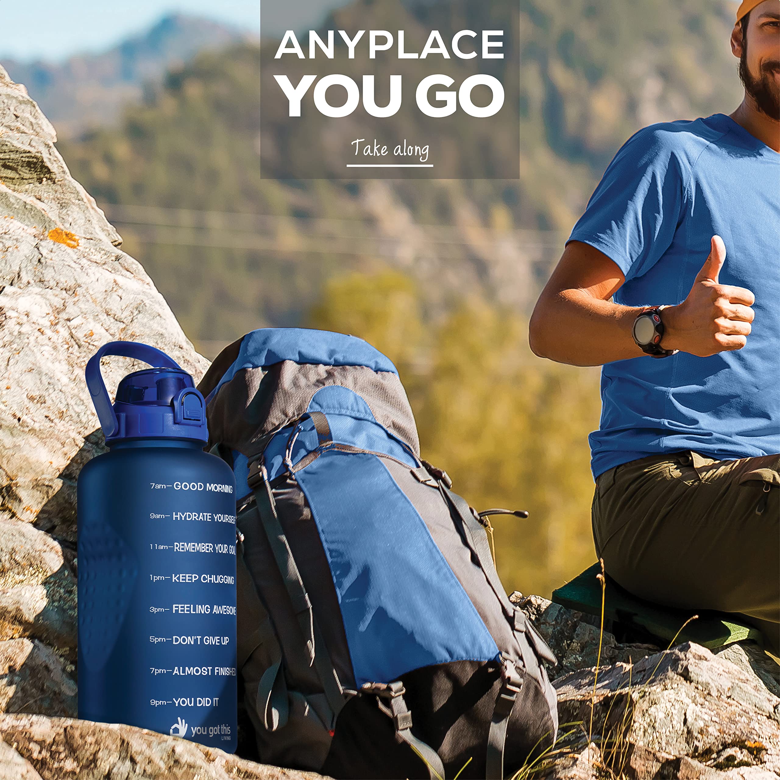 1 Gallon Motivational Water Bottle with Straw & Handle - BPA Free, Leakproof for Gym & Outdoor