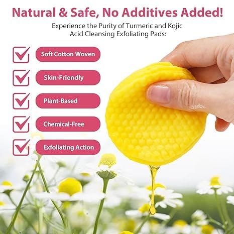 Brightening Kojic Acid & Turmeric Face Cleansing Pads with Lemon & Chamomile - 40 Count for Dark Spots, Acne & Uneven Skin Tone - Perfect for Daily Skincare Routine & Travel