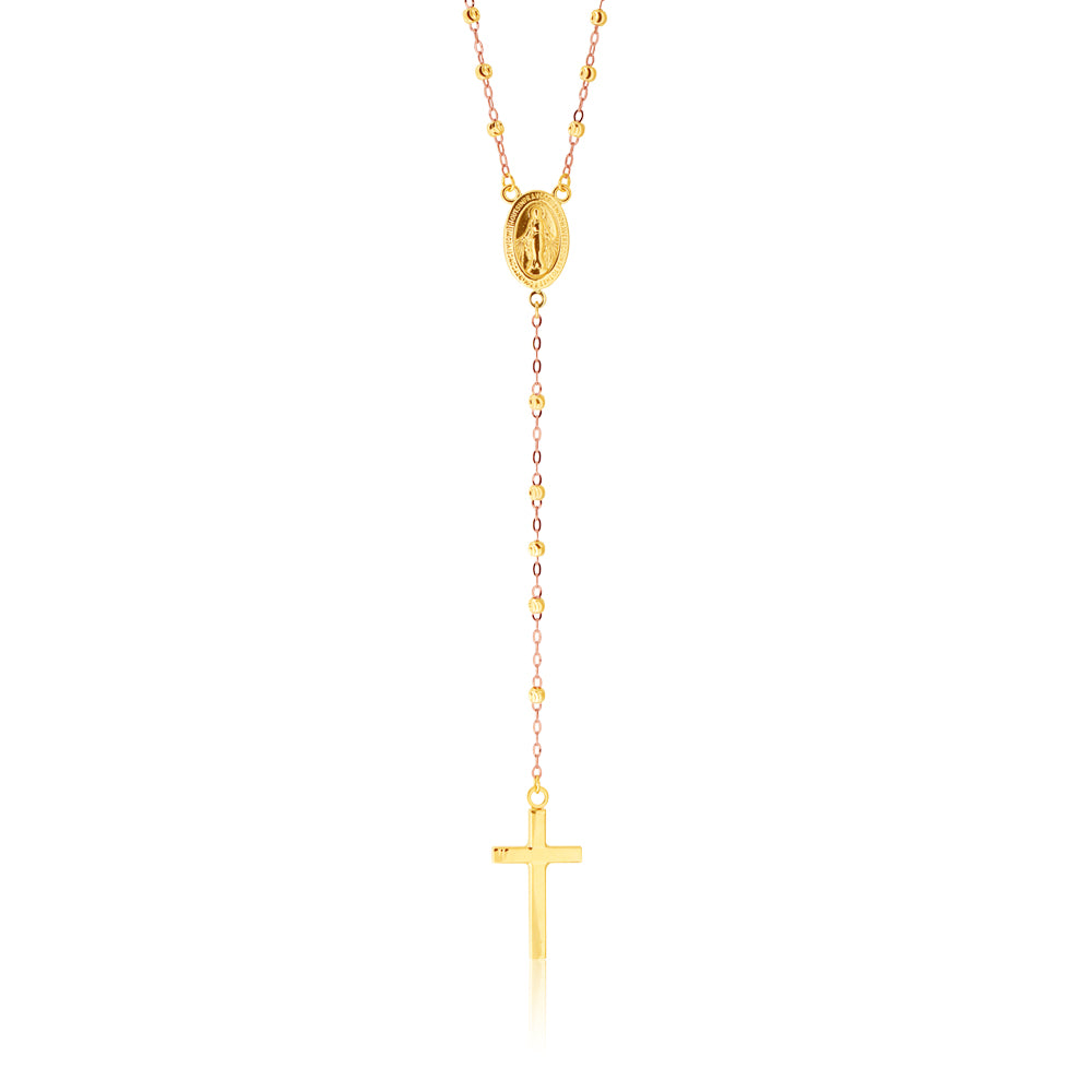 9ct Yellow Gold 45cm Rosary Cross Chain Necklace - Elegant Religious Jewelry for Women - Perfect for Church, Prayer & Everyday Wear