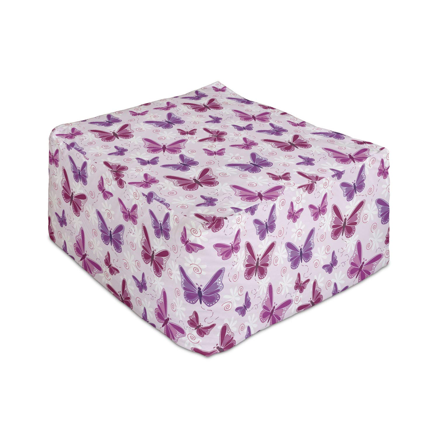 Ambesonne Purple Rectangle Pouf Ottoman - Abstract Butterfly Floral Design Foot Rest Stool for Living Room & Office, 25 Inch Maroon Purple Pink - Perfect for Under Desk Comfort, Lounge Chair Companion, and Home Decor Accent
