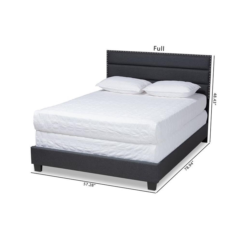 BOWERY HILL Modern Fabric Upholstered Full Size Bed Frame with Headboard - Dark Gray Upholstered Bedroom Furniture for Master Bedroom & Guest Room