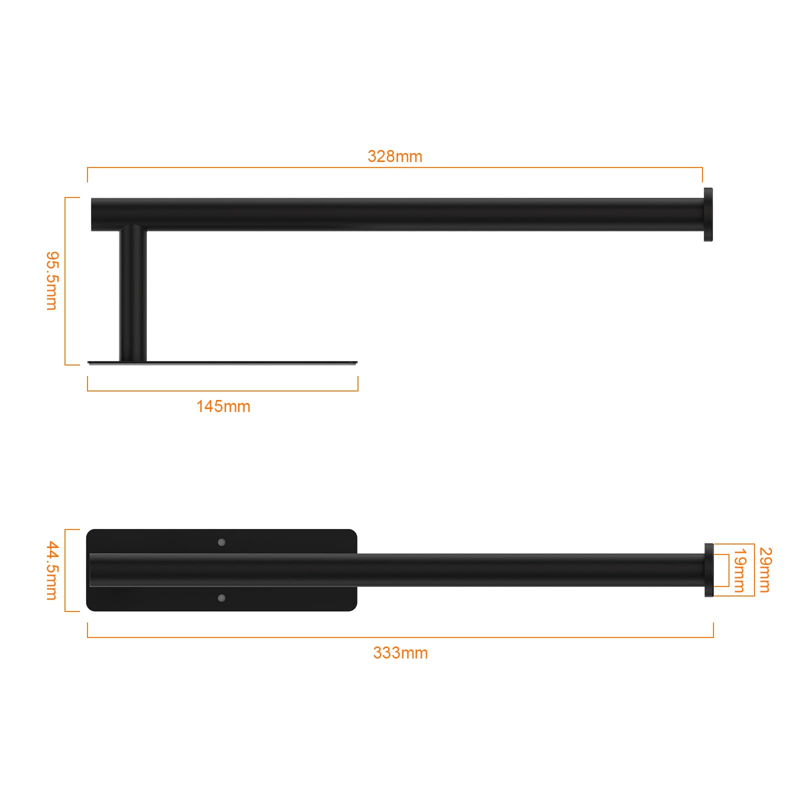 Ibergrif M34055B Black Under Cabinet Paper Towel Holder - Self Adhesive Kitchen Roll Rack for Wall Mounting - Perfect for Kitchen, Bathroom & Office Organization