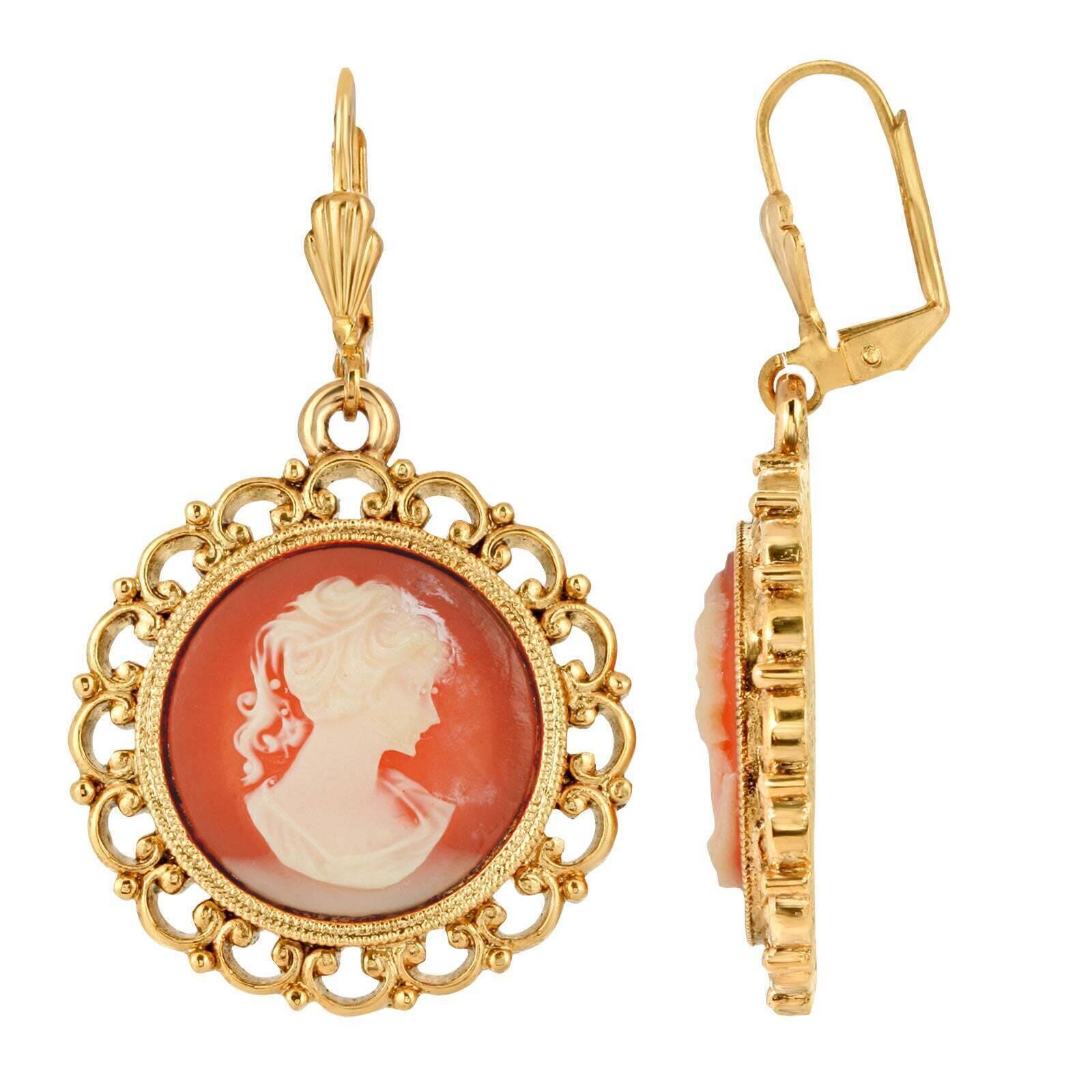 Vintage 1928 Intricate Round Cameo Drop Earrings - Elegant Antique-Inspired Jewelry for Women, Perfect for Weddings, Parties & Special Occasions
