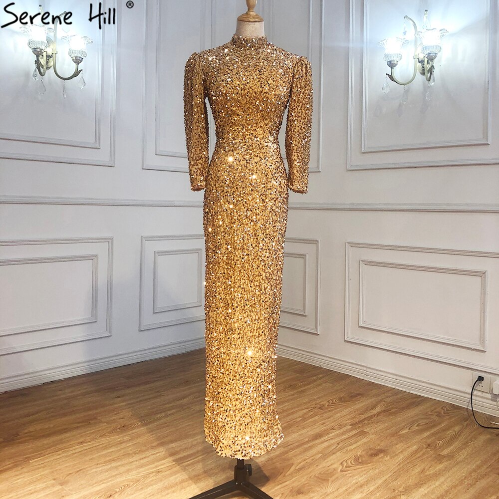 Serene Hill Muslim Gold Luxury Evening Dresses 2025 | Elegant Mermaid Gowns with Sparkle for Formal Events | Perfect for Weddings, Galas & Special Occasions