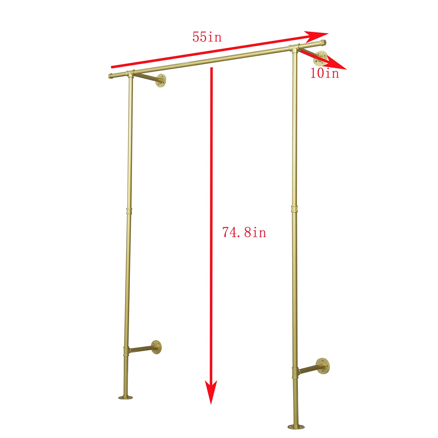 Industrial Pipe Clothes Rack - Heavy Duty Wall Mounted Black Pipe Garment Hanger Rod for Closet Storage (Gold) - Perfect for Bedroom, Laundry Room & Commercial Use