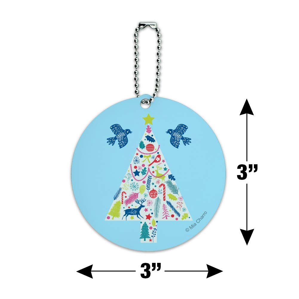 Vintage Christmas Tree Round Luggage ID Tag - Personalized Suitcase & Carry-On Baggage Label for Holiday Travel
