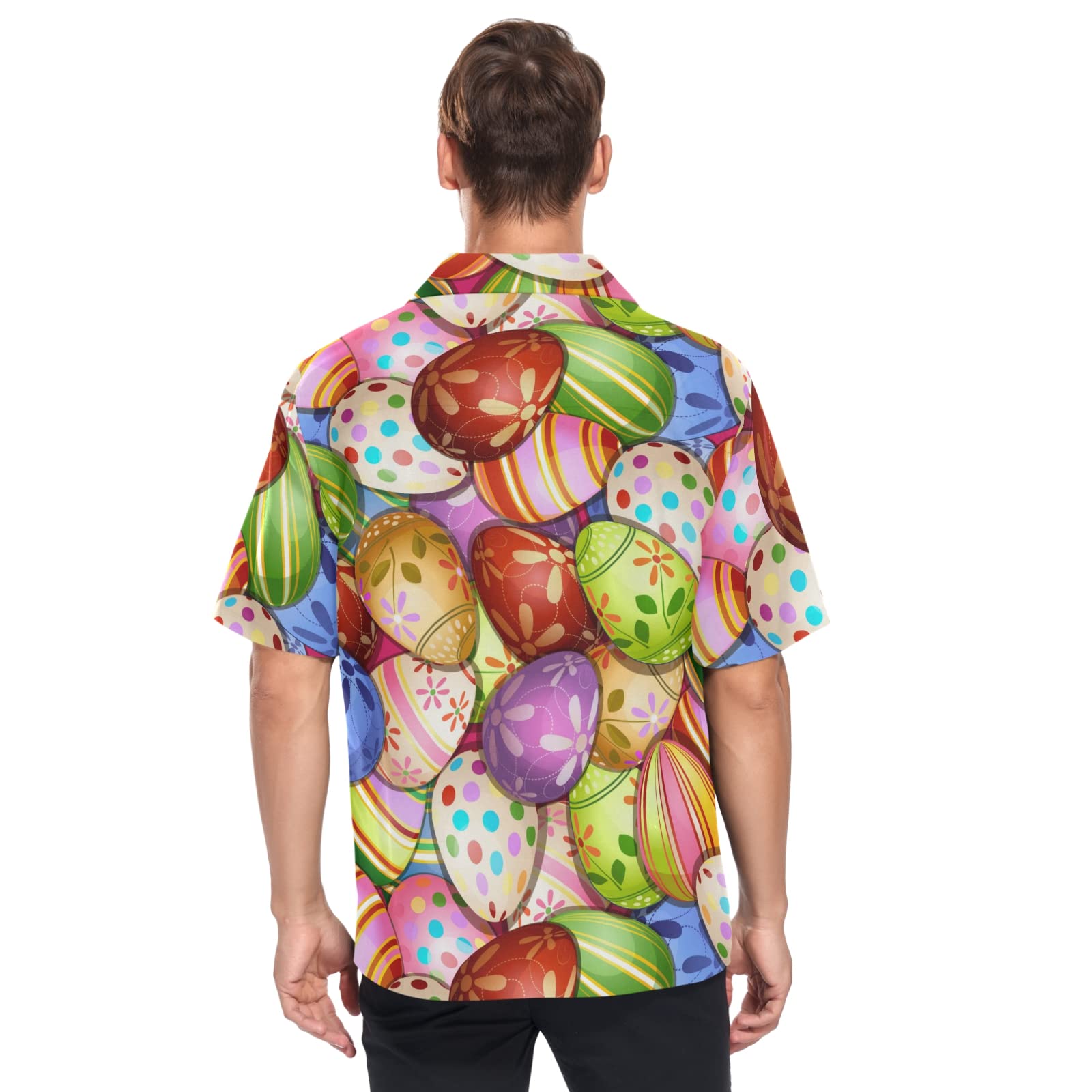Fisyme Men's Hawaiian Shirt - Easter Egg Print Loose Fit Short Sleeve Button Down Shirt for Beach Vacation & Summer Casual Wear