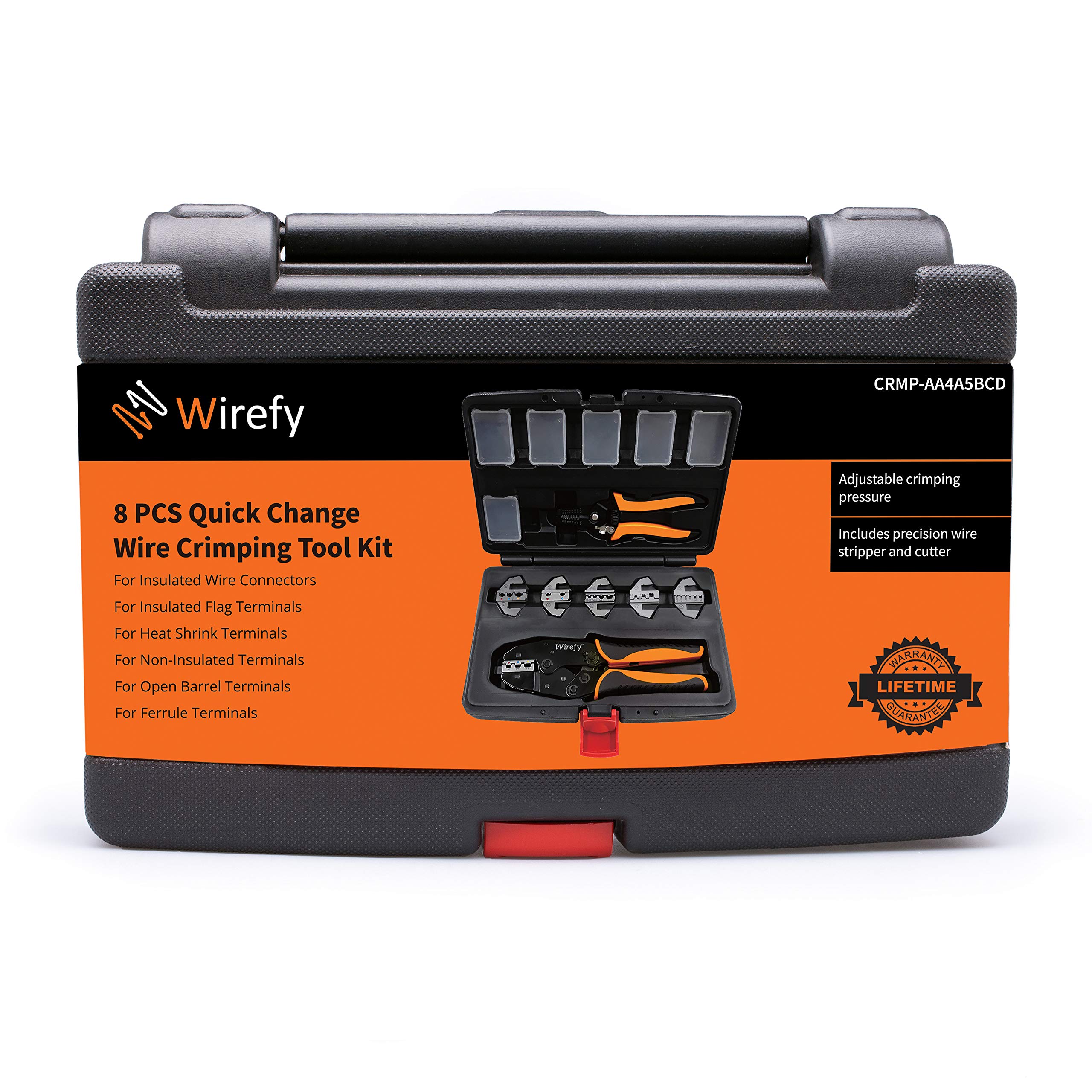 Wirefy 8-Piece Ratcheting Crimping Tool Set for Electrical Wiring - Includes Heat Shrink, Non-Insulated, Open Barrel, Flag & Ferrule Connectors - Perfect for DIY Electronics, Automotive Repairs & Home Electrical Projects