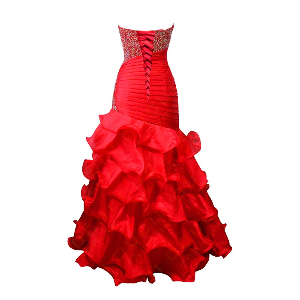 Elegant Sweetheart Organza Beaded Mermaid Ruffles Long Formal Prom Evening Dress for Women - Perfect for Homecoming, Wedding Guest & Special Occasions