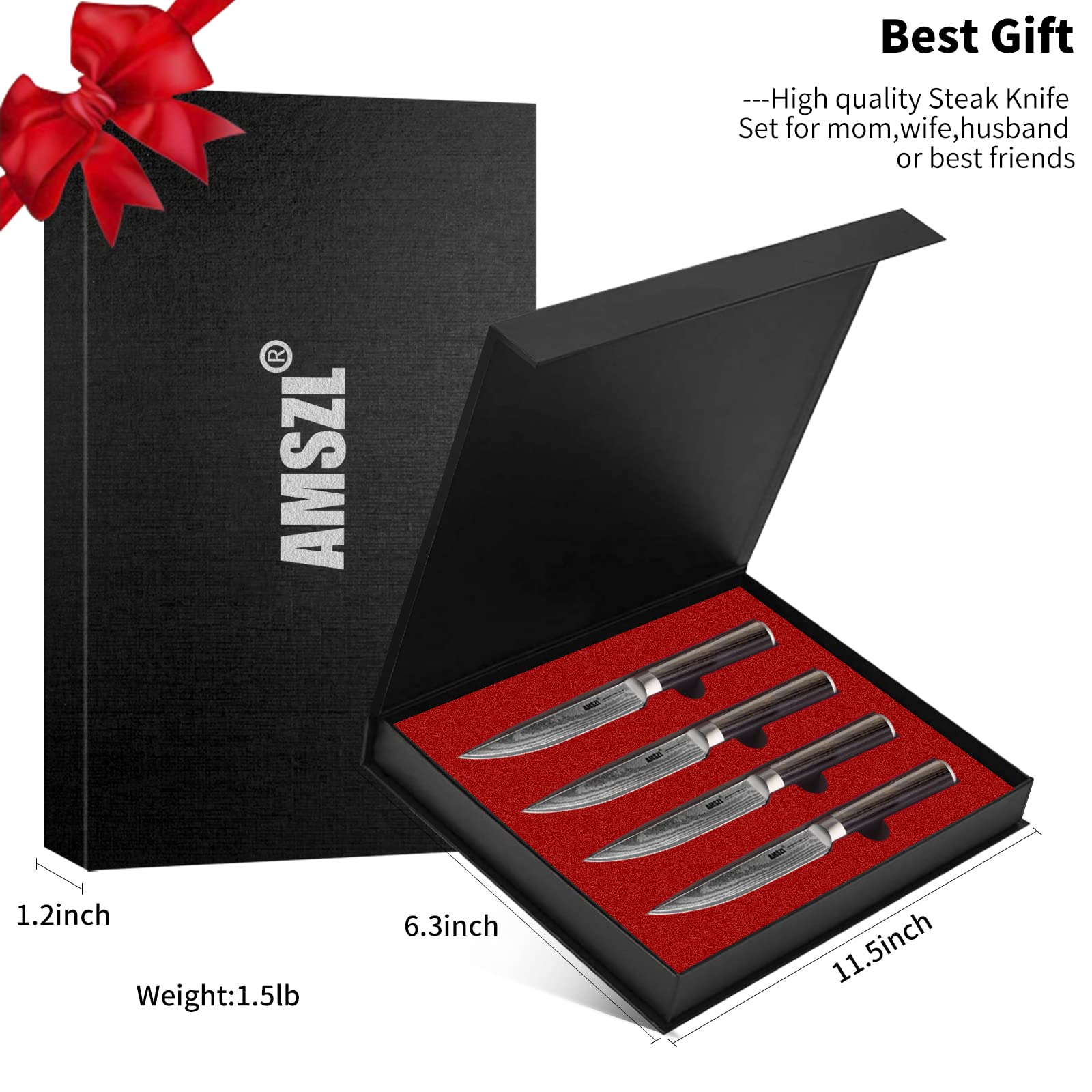 Premium 6-Piece Damascus Steak Knife Set - 5.5