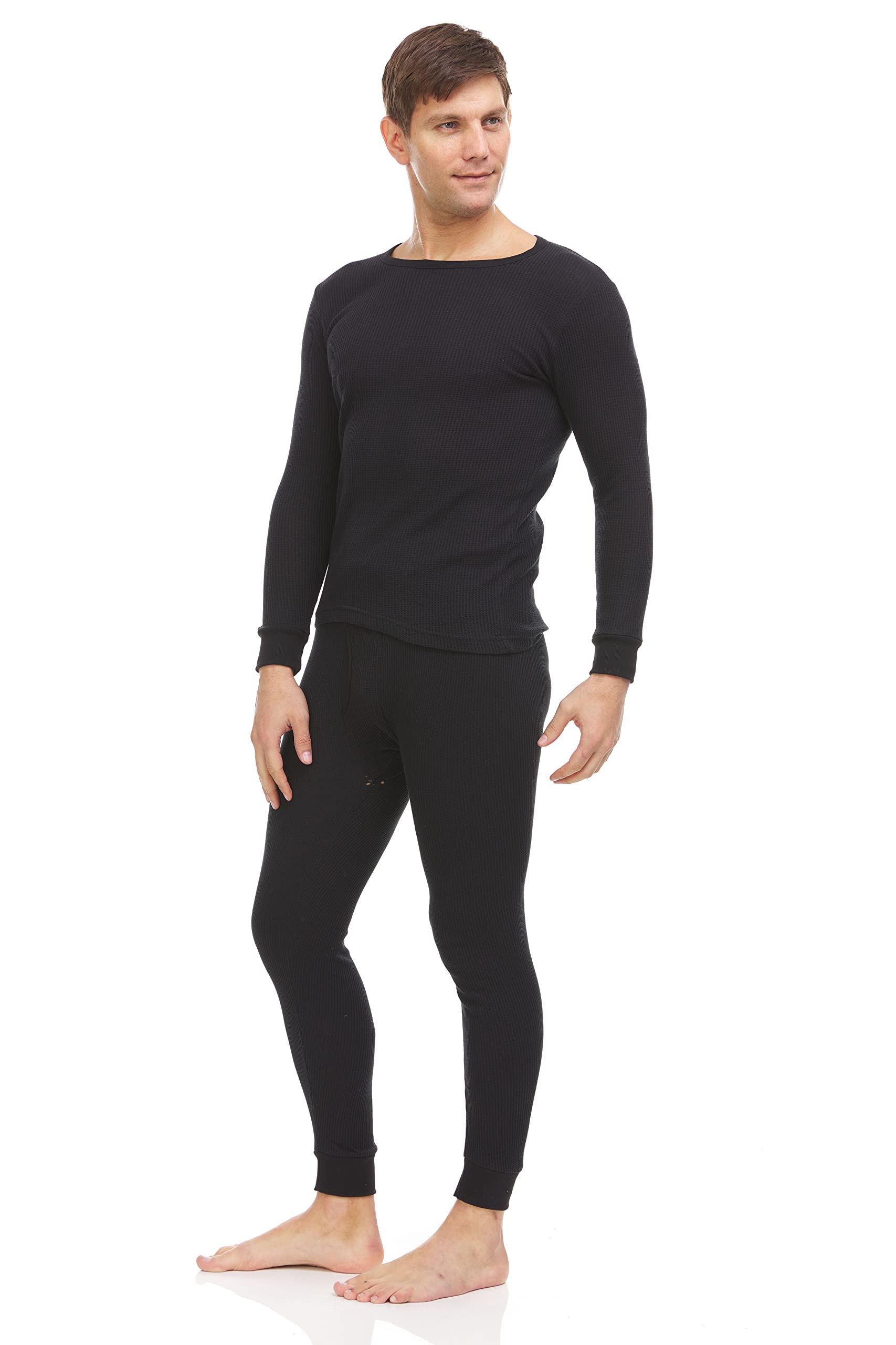 2-Pack Men's Thermal Underwear Set - Cotton Base Layer Long Johns Top & Bottom for Winter, Cold Weather - Solid Colors - Ideal for Skiing, Hiking, and Outdoor Activities