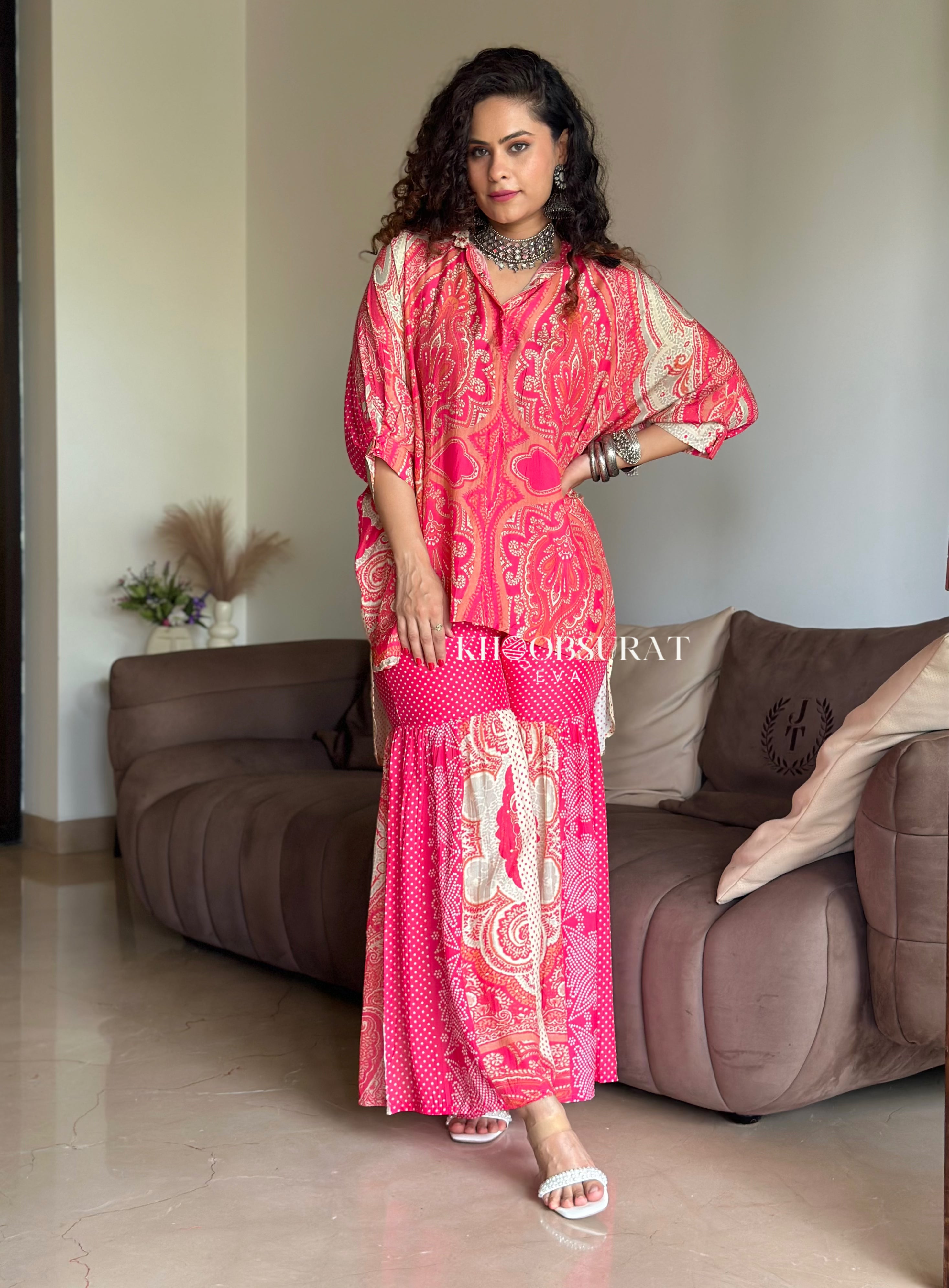 Stylish Pink Kaftan Coord Set for Women - Boho Chic Beach Cover Up & Summer Party Outfit