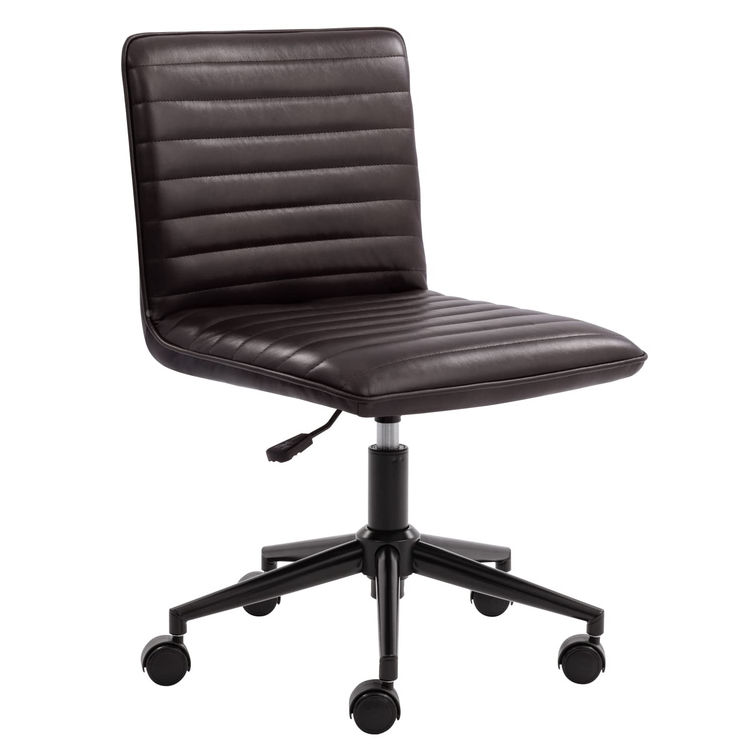 Furnimart Modern Armless Office Desk Chair - Genuine Leather Task Chair with Mid-Back Support, 360° Swivel & Height Adjustable - Ergonomic Home Office Chair for Small Spaces (Black/Brown) - Perfect for Home Offices, Study Rooms & Workspaces