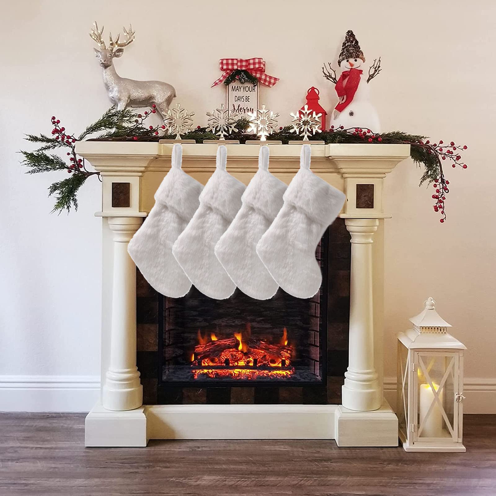 17 Inch White Faux Fur Christmas Stockings - Snowy Holiday Hanging Decor for Fireplace, Tree & Home - Candy Gift Bags for Xmas Decorations (Pure White) | Perfect for Holiday Parties, Family Gatherings & Festive Home Decor