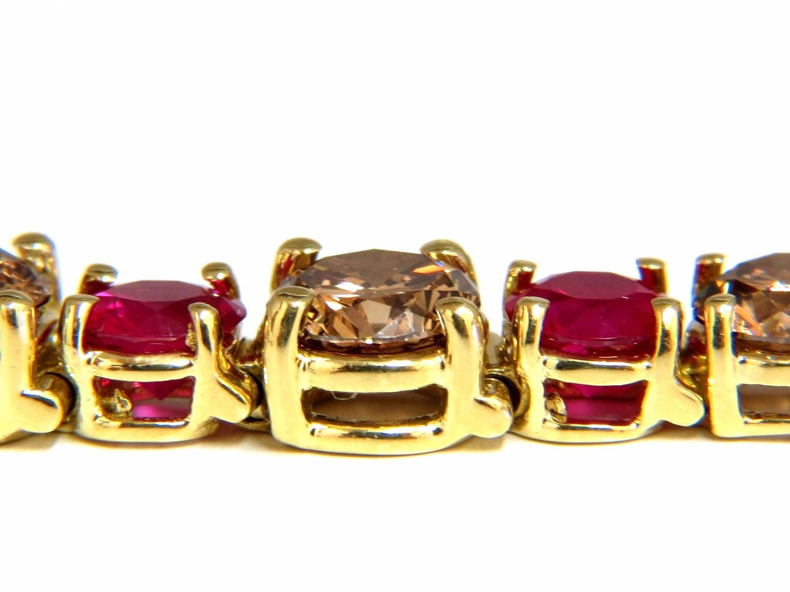 24.14ct Natural Fancy Cinnamon Brown Diamond & Ruby Tennis Bracelet in 18K Gold - Elegant Jewelry for Weddings, Anniversaries & Special Occasions