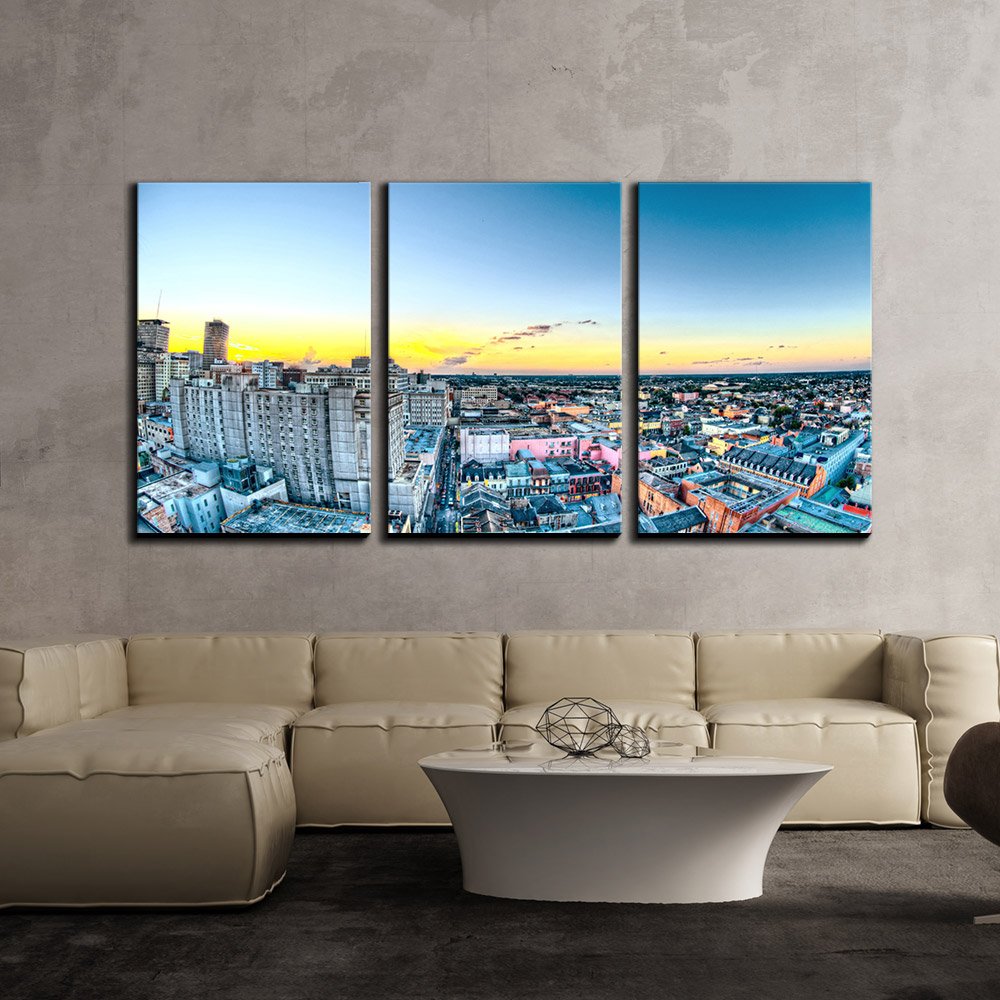 Wall26 - 3 Piece Canvas Wall Art Print - Stunning Cityscape Skyline at Dusk - Modern Framed Home Decor Ready to Hang (24