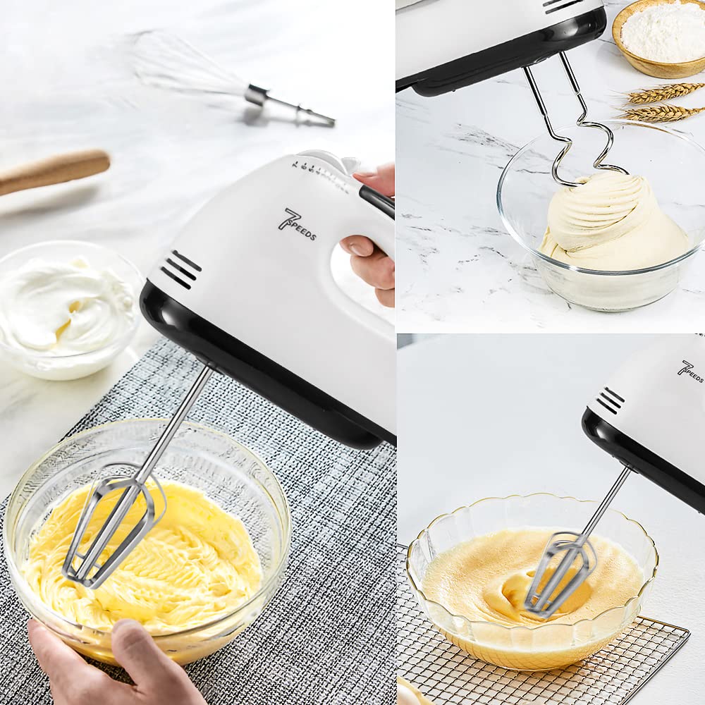 7-Speed Electric Hand Mixer for Baking - Stainless Steel Handheld Whisk with Dough Hooks - Perfect for Cakes, Cookies, Dough & More - Kitchen Baking Essential