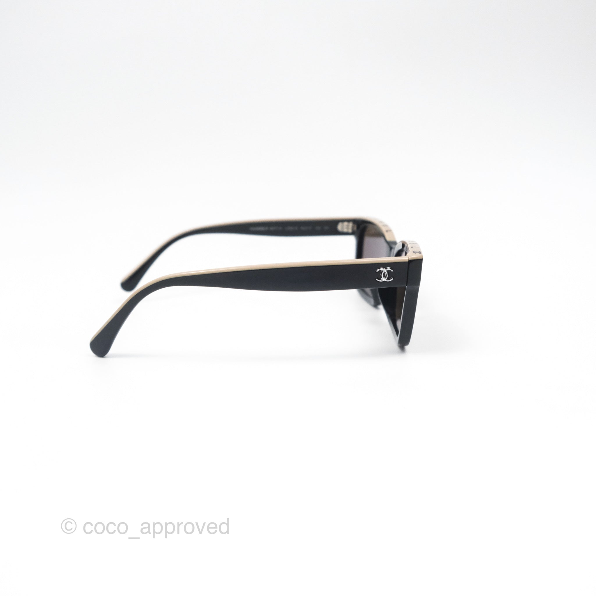 Chanel Acetate Square Sunglasses for Women - Classic Black/Beige Frame with UV Protection - Perfect for Beach, Driving & Fashion Outfits