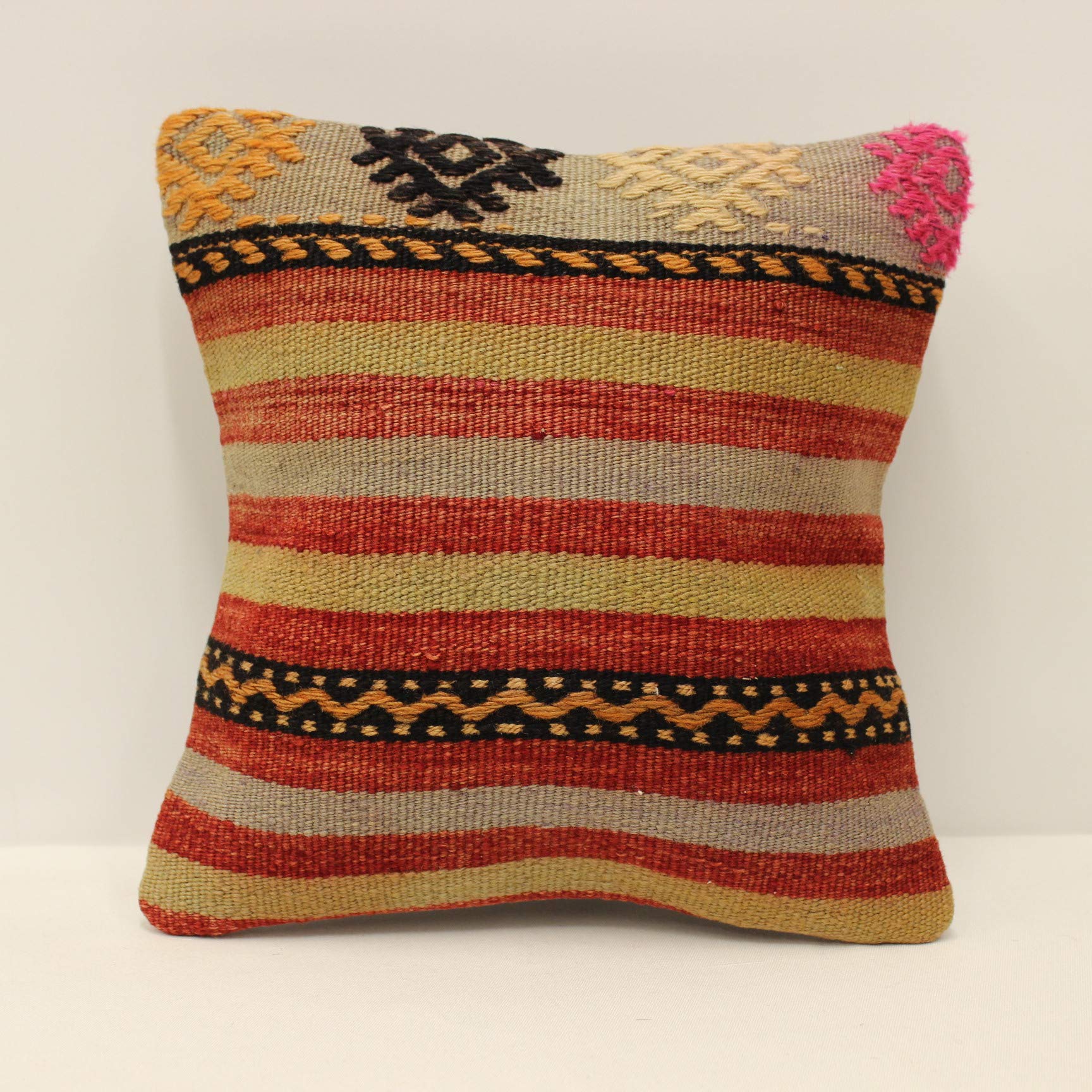 12x12 Inch Kilim Pillow (30x30 cm) - Boho Decorative Throw Pillow for Home Decor, Retro Ethnic Kilim Cushion - Perfect for Sofa, Bed, or Bohemian Interior Design
