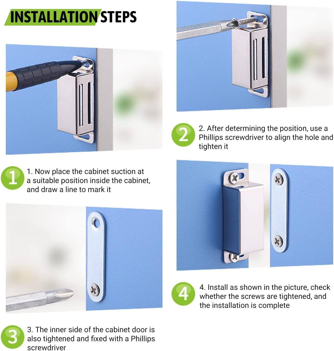 **MroMax Magnetic Door Catch Latch - 2PCS Silver Metal Closet & Wardrobe Stopper Holder (1.85