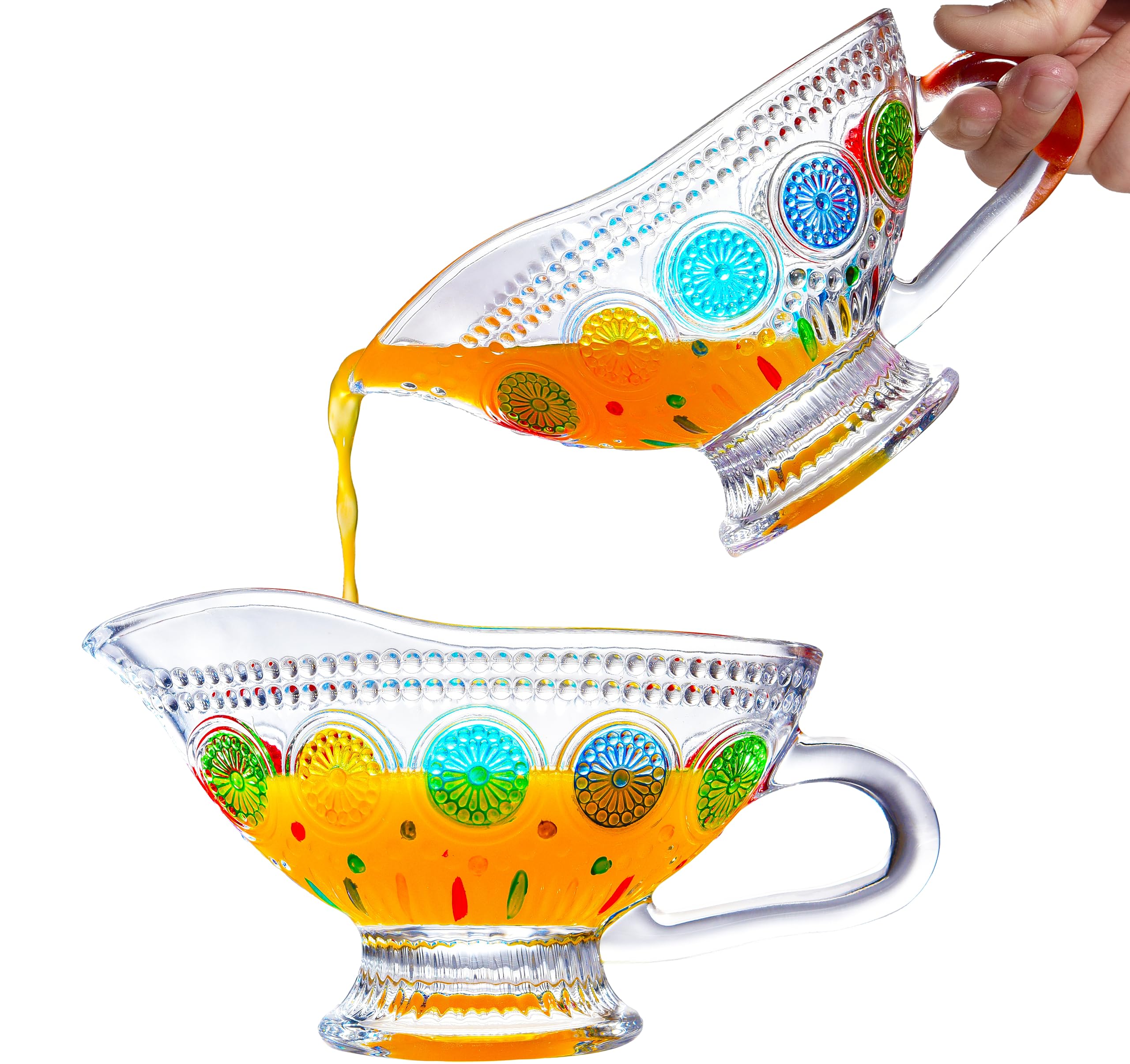 10 oz Vintage Textured Glass Gravy Boat & Cream Pitcher - Elegant Glassware for Gravy, Salad Dressing, Sauces, Milk, Cream - Perfect for Dinner Parties, Holiday Meals & Kitchen Serving