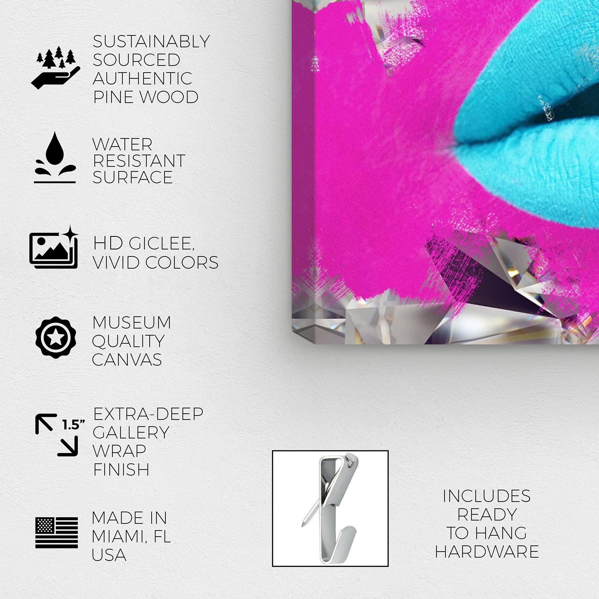 Oliver Gal Artist Co. Fashion Glam Wall Art - 45x30 Inch Stretched Canvas Print of Lips Androkiss for Home Decor | Perfect for Living Room, Bedroom & Office Wall Decor