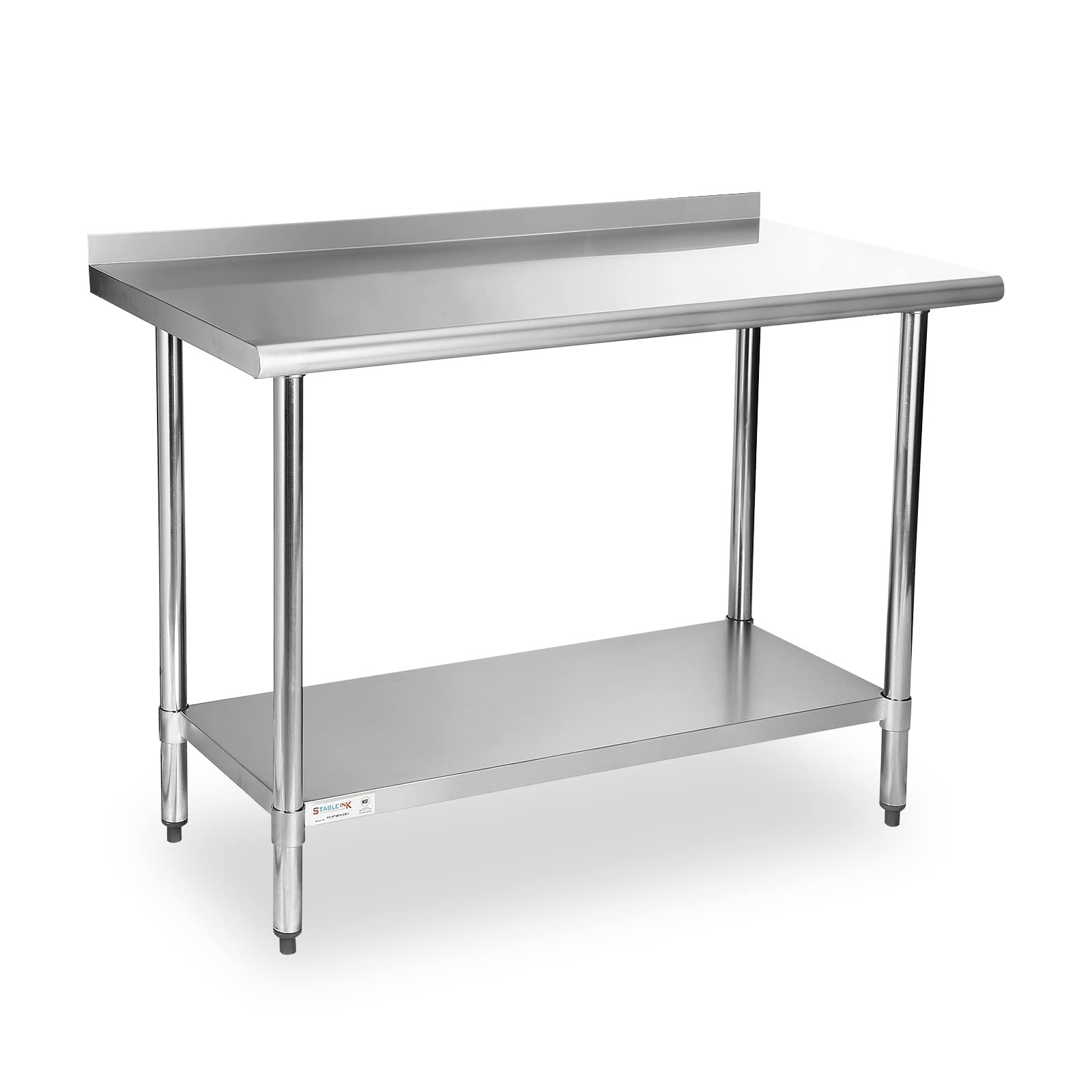 STABLEINK NSF Certified Stainless Steel Work Table 24x48 Inches - Commercial Kitchen Prep Table with Adjustable Undershelf, Backsplash & Leveling Feet - Ideal for Restaurants, Food Prep, Catering & Commercial Kitchens