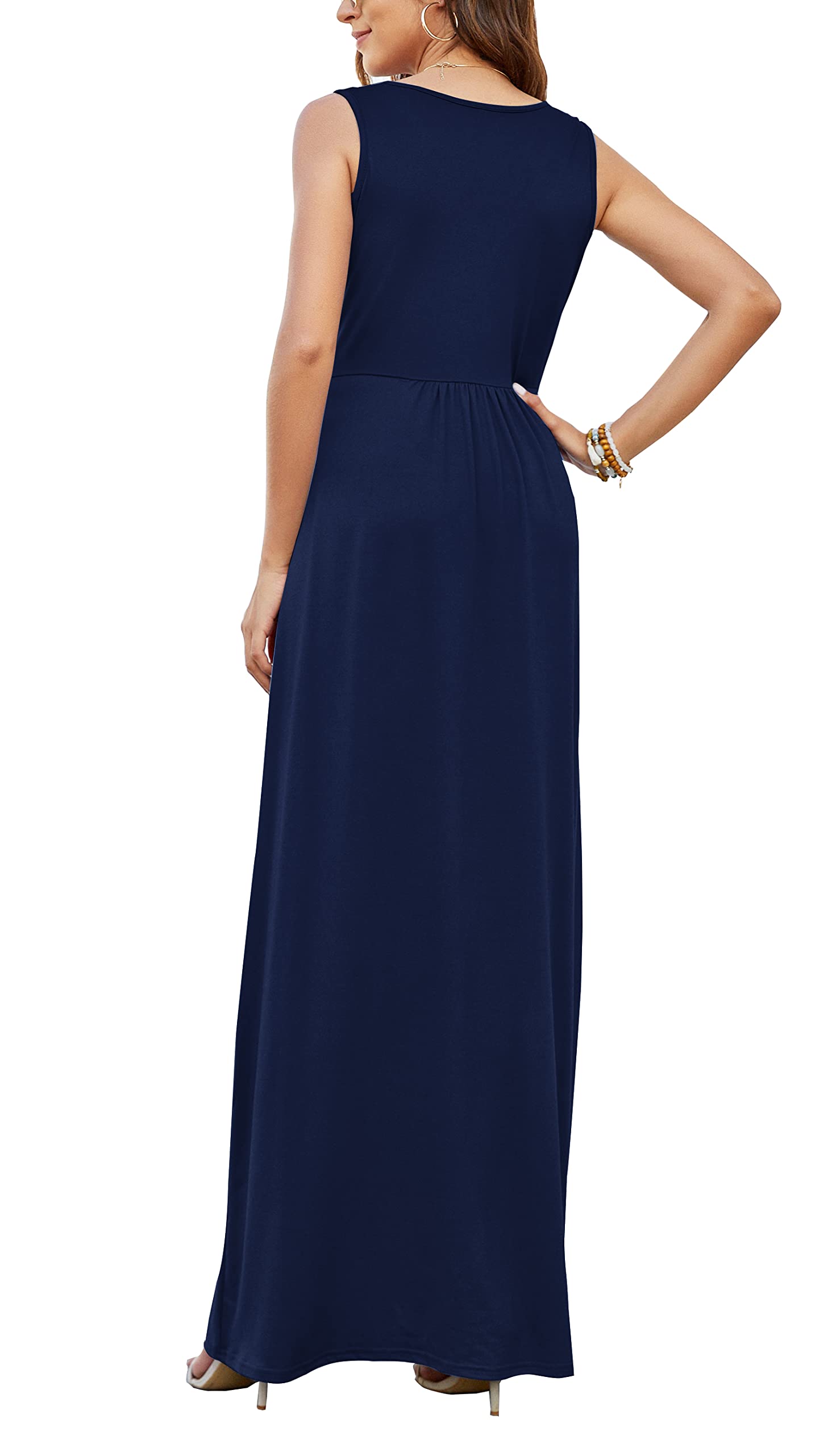 AUSELILY Women's Sleeveless Deep V-Neck Formal Maxi Dress with Pockets - Elegant Loose Plain Cocktail Long Dress for Evening Party, Wedding Guest, Prom & Special Occasions 2025 New